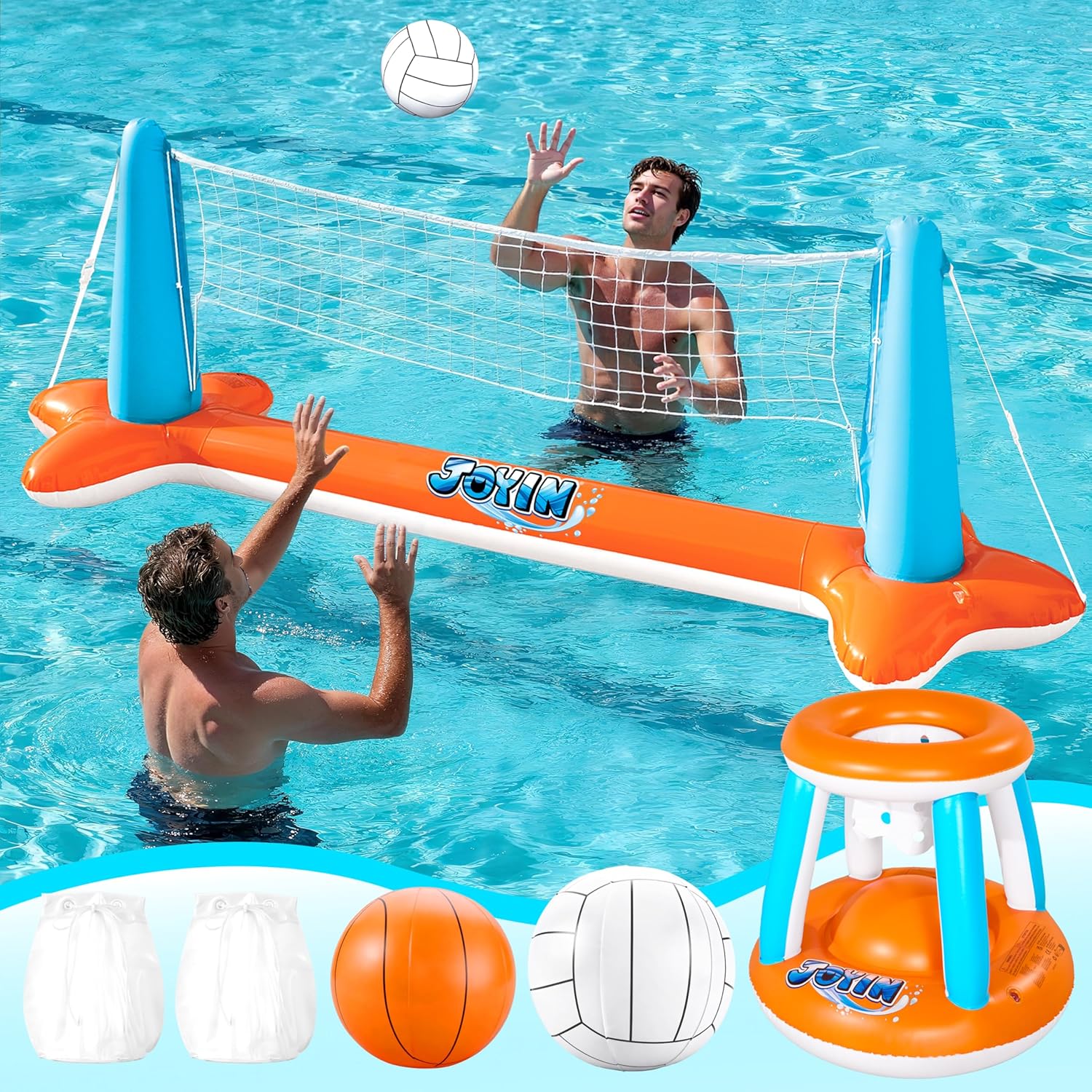 Detalle de JOYIN XL Inflatable Pool Float Set: Volleyball Net & Basketball Hoops for Big Pool Play
