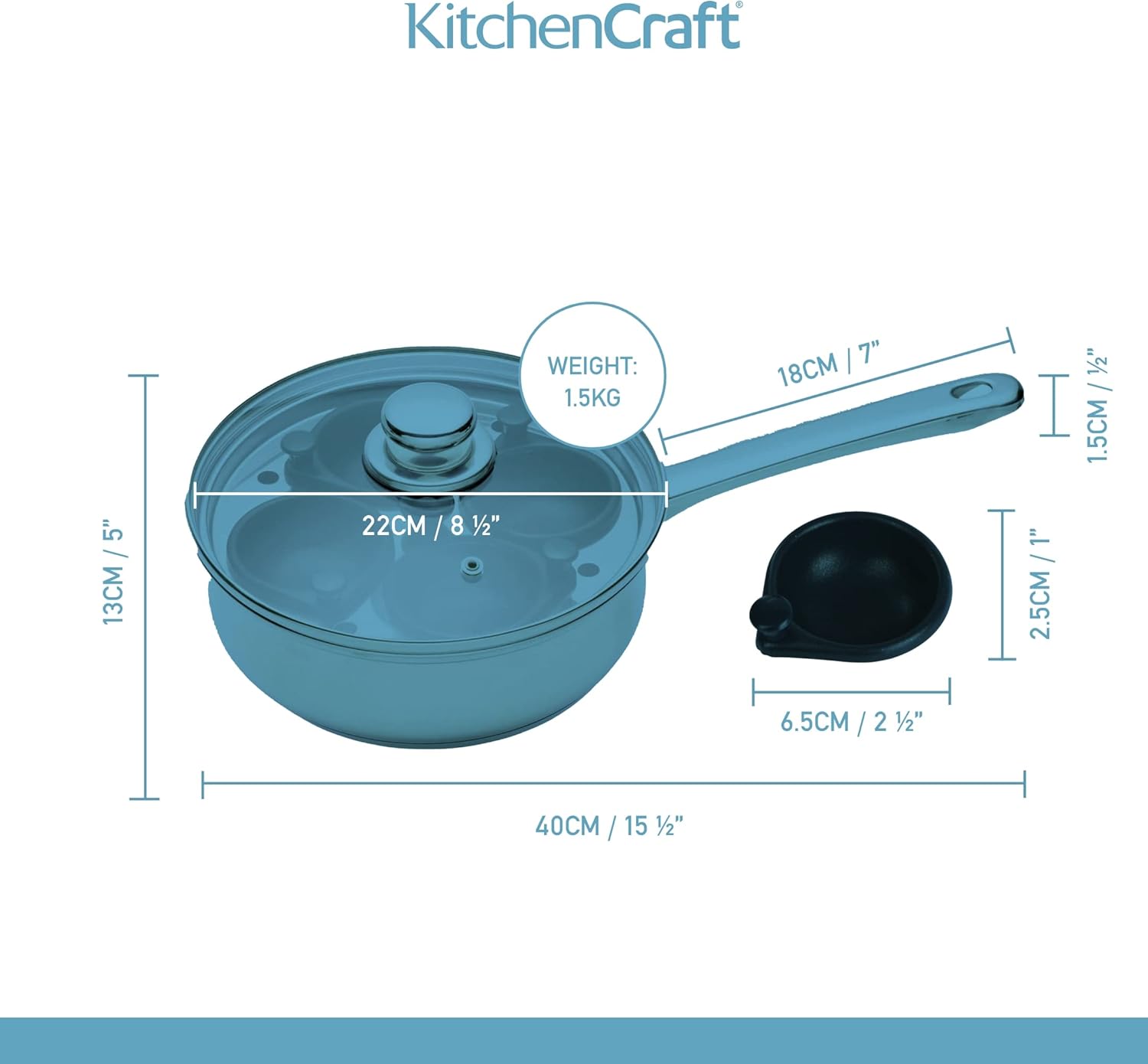 Thumbnail 1 de KitchenCraft Faitout à œufs antiadhésif 4 portions compatible induction et couvercle en verre