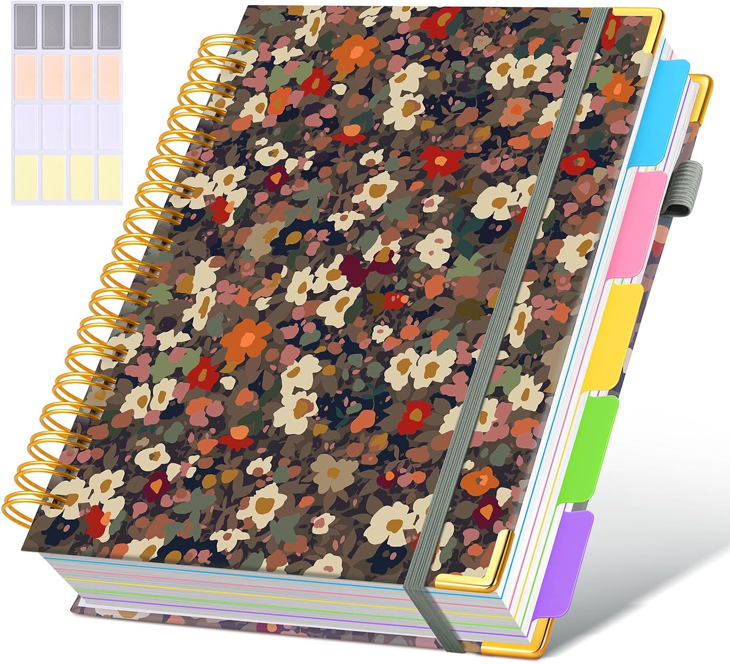 Detalle de dilitego Hardcover Spiral Notebook, 5-Subject, 300 Pages, Floral Cover