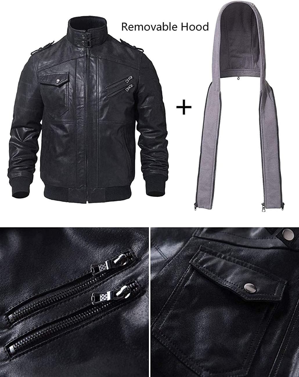 Thumbnail 2 de FLAVOR Blouson homme en cuir véritable avec capuche amovible