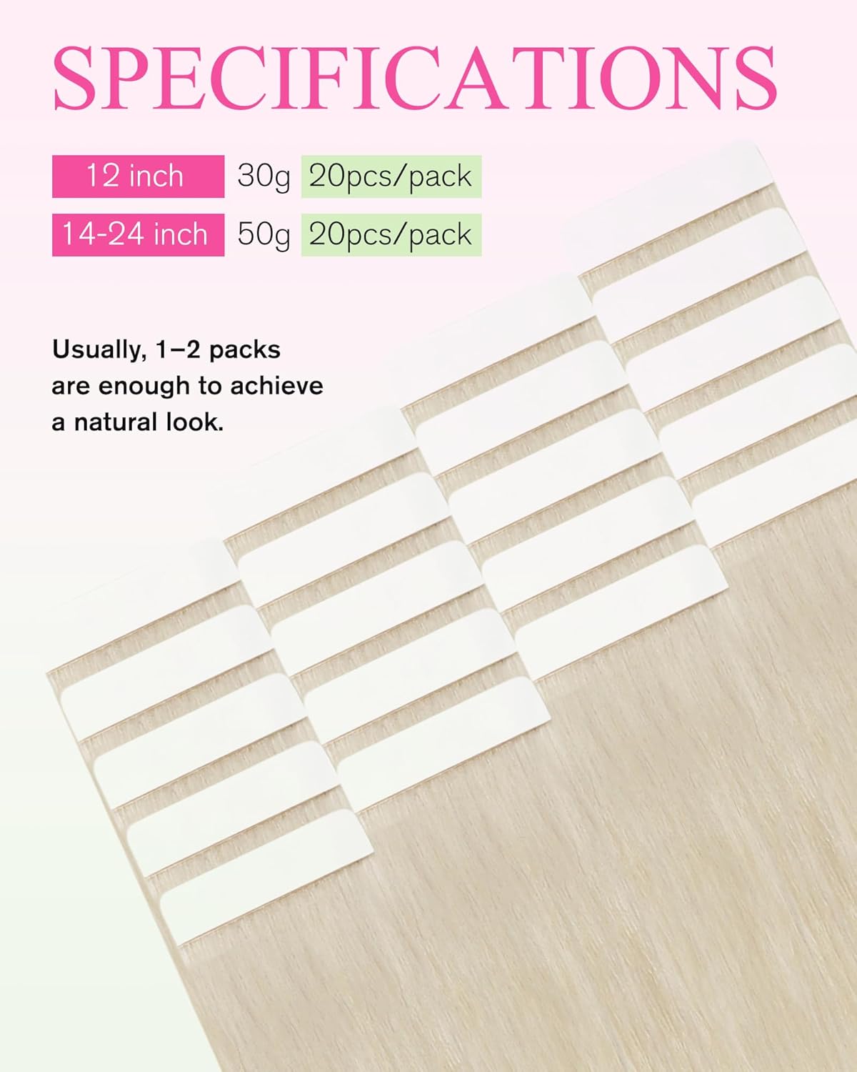 Thumbnail 2 de YoungSee Tape Extensions Echthaar „Invisible Tape“ 50 cm – Platinblond, blondes Echthaar (50 g) #60A