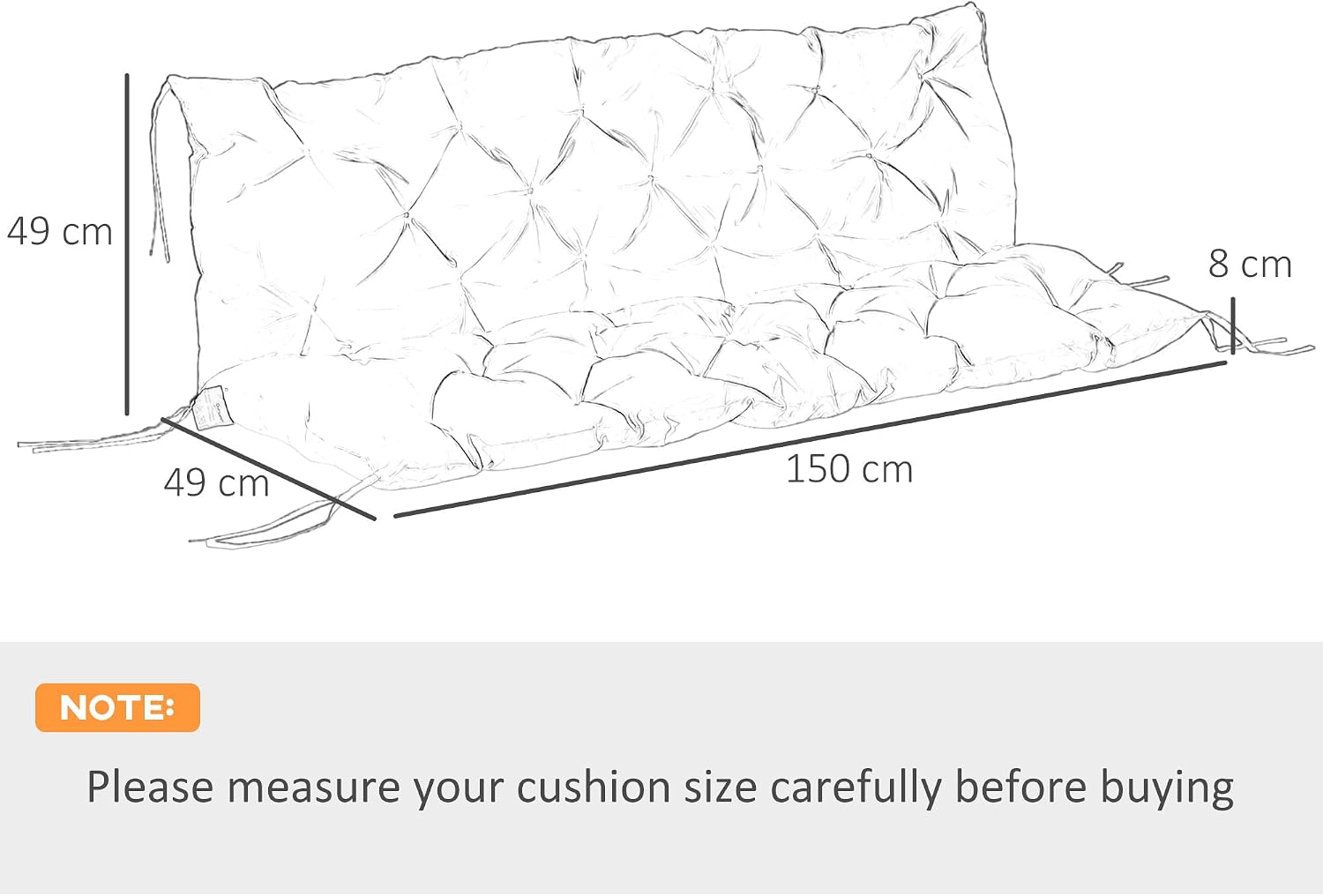 Thumbnail 6 de Outsunny 84B-136V70KK 3-Seater Bench Cushion, 150 x 98 cm, Khaki