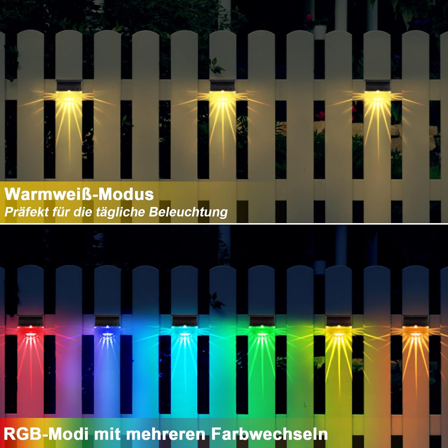 Detalle de YIKANWEN 6er Solarleuchten für Außen – LED-Gartenlampen mit 2 Modi (Warmweiß & Farbwechsel) für Terrasse, Weg, Stufen