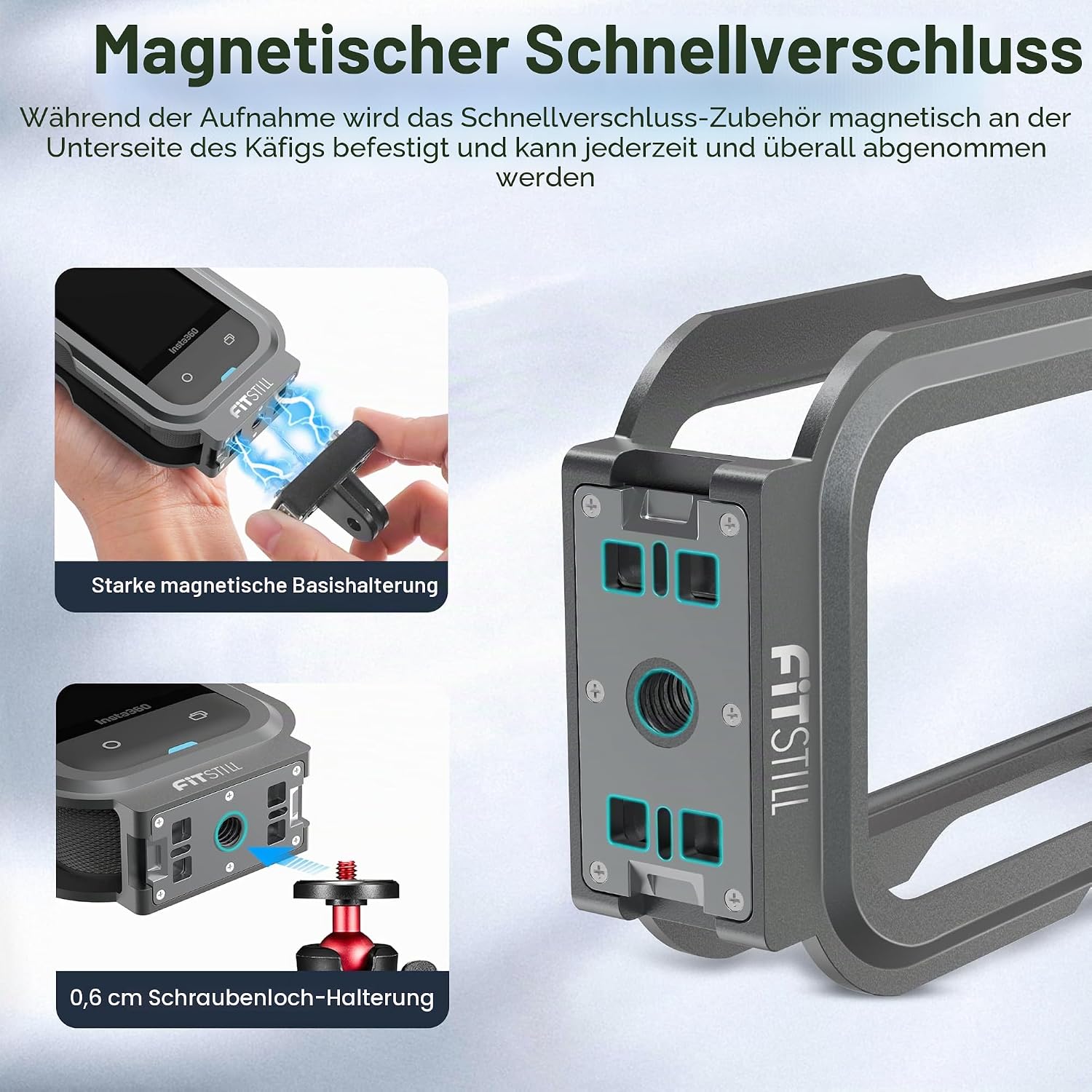 Detalle de FitStill Schutzhülle für Insta 360 X5 – Aluminium Schutzrahmen + Silikon-Linsenabdeckung
