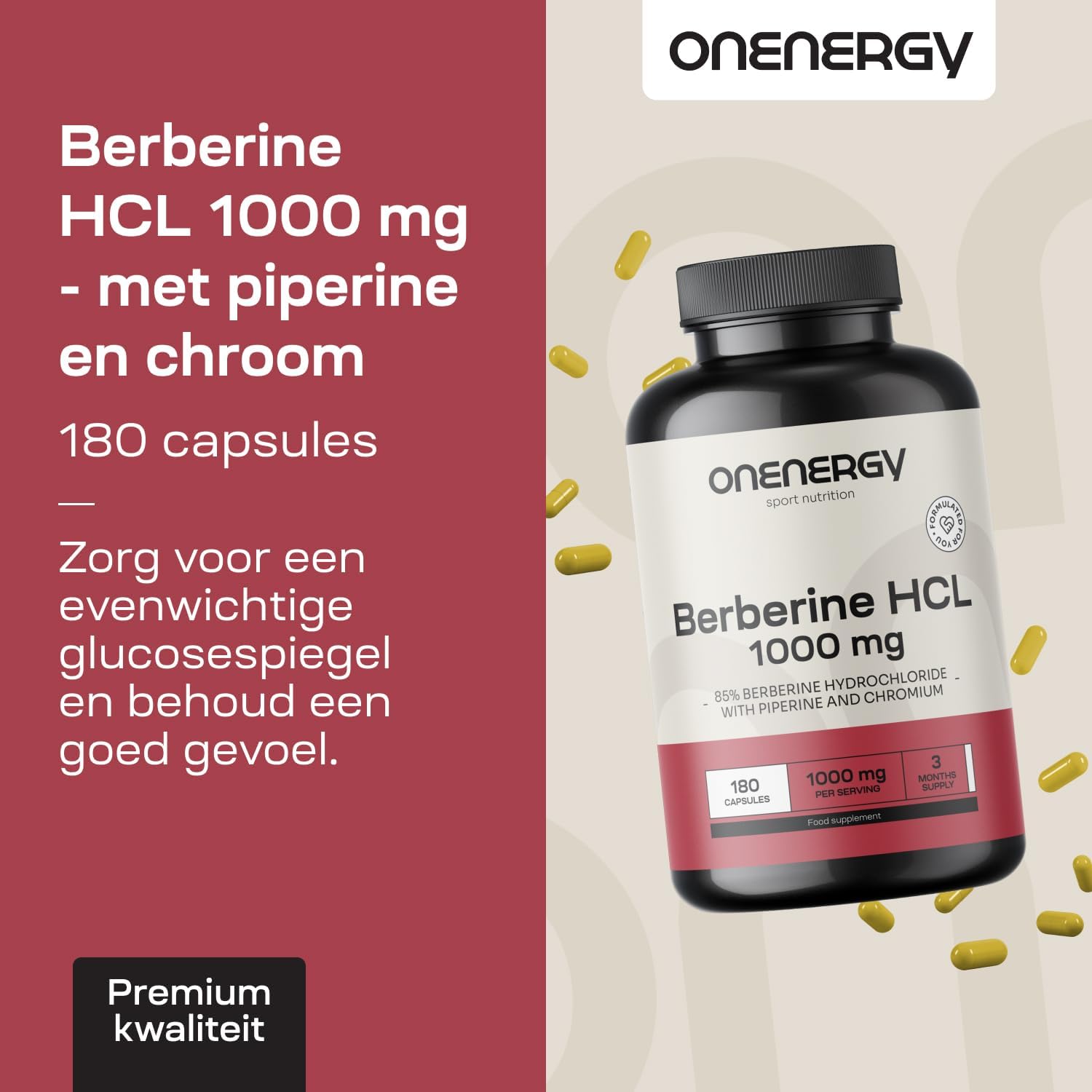 Detalle 2 de OnEnergy Berberine HCL 1000 mg, 180 capsules met piperine en chroom