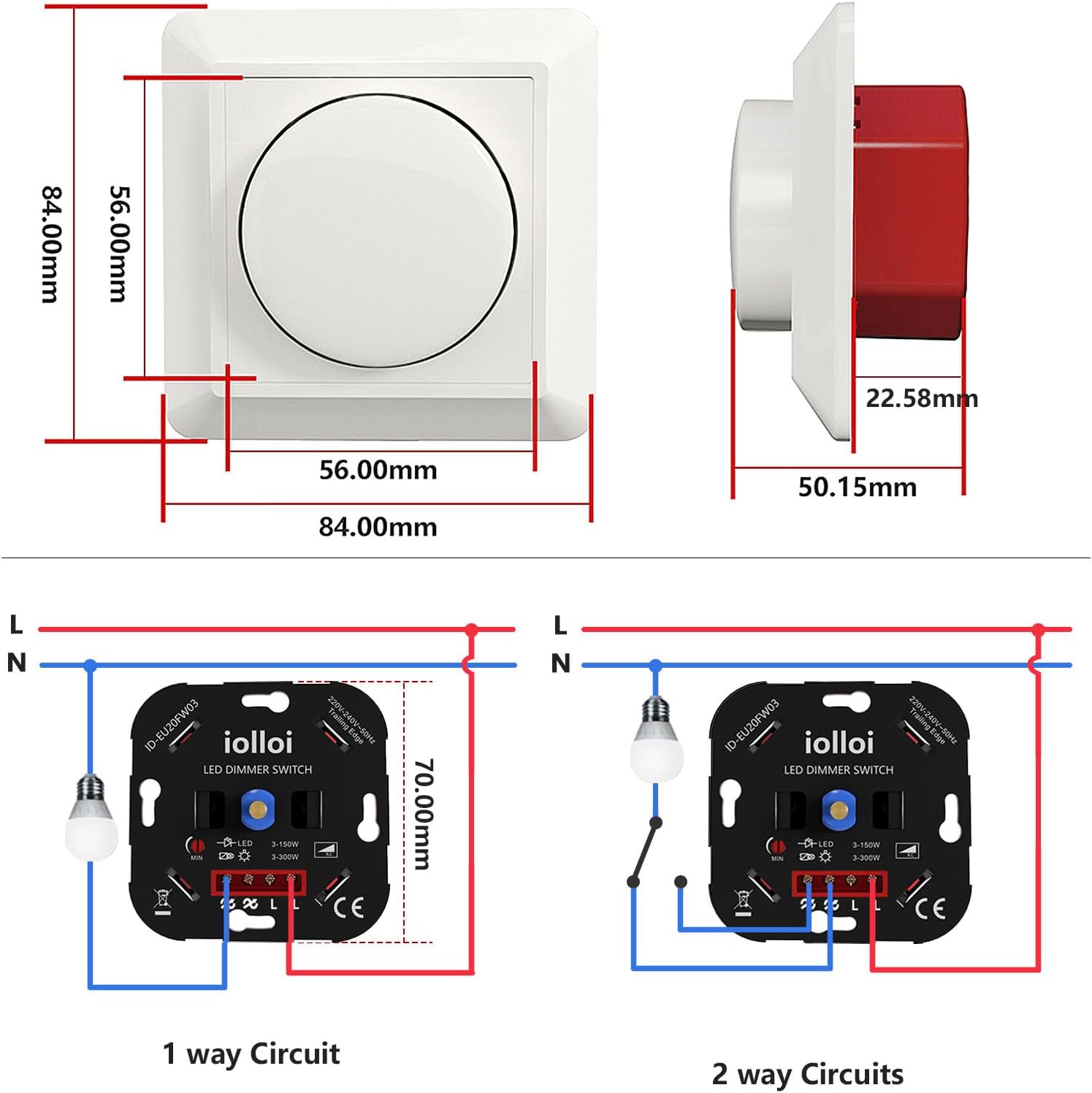 Thumbnail 5 de iolloi LED Dimmer Schalter 3–150W für LEDs