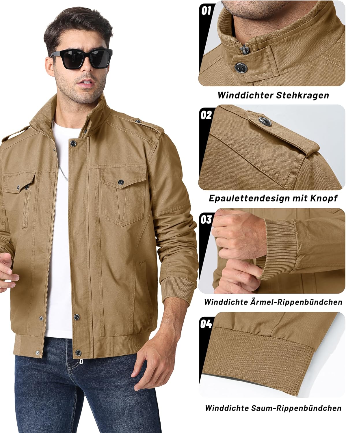 Detalle 2 de MAGCOMSEN Übergangsjacke Herren Winddichte Outdoorjacke