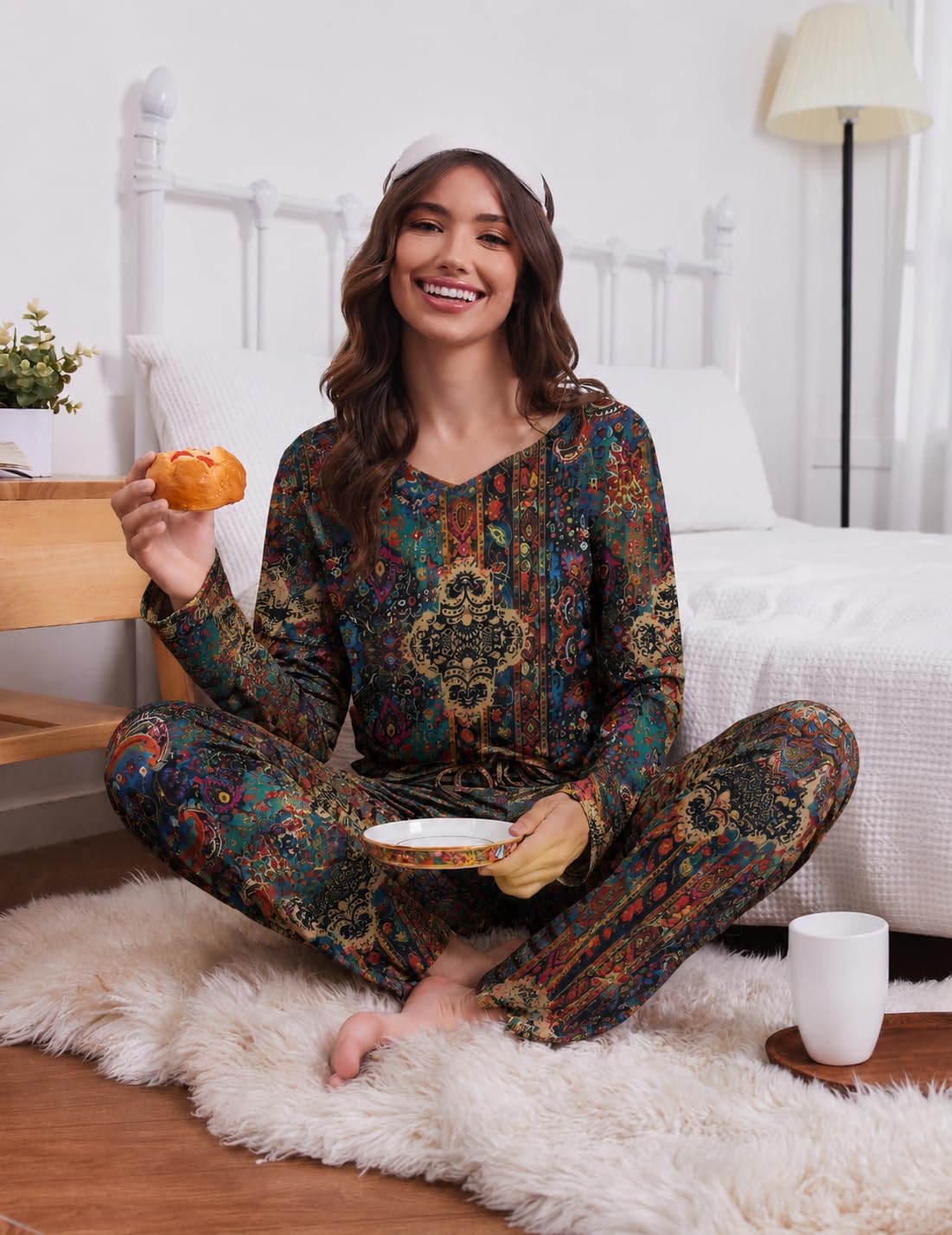 Detalle 1 de Ekouaer 2-Pack Women's Long-Sleeve V-Neck Pajama Sets with Pockets