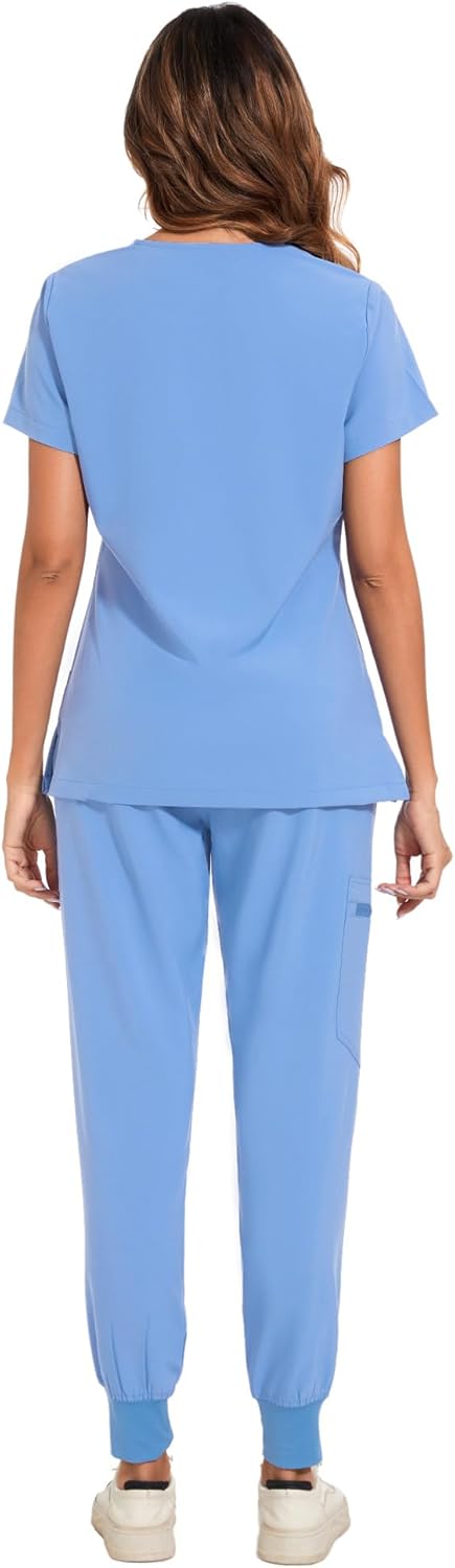 Thumbnail 1 de COZYFIT Women’s Medical Scrub Set with V-Neck Stretch Top and 8-Pocket Jogger Pants
