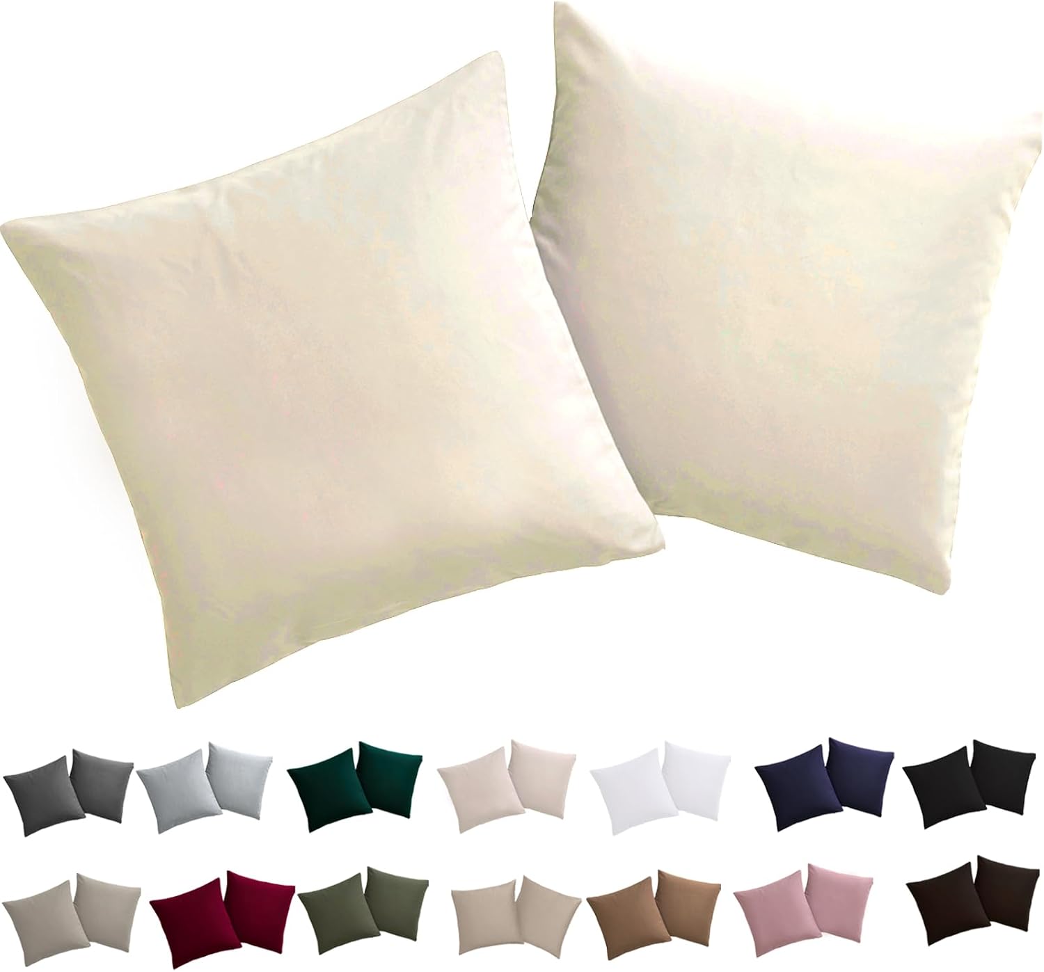 Detalle de Soifox Kissenbezug 50x50 im 2er Set – cremefarbene Mikrofaser, bügelfrei und knitterfrei mit Reißverschluss