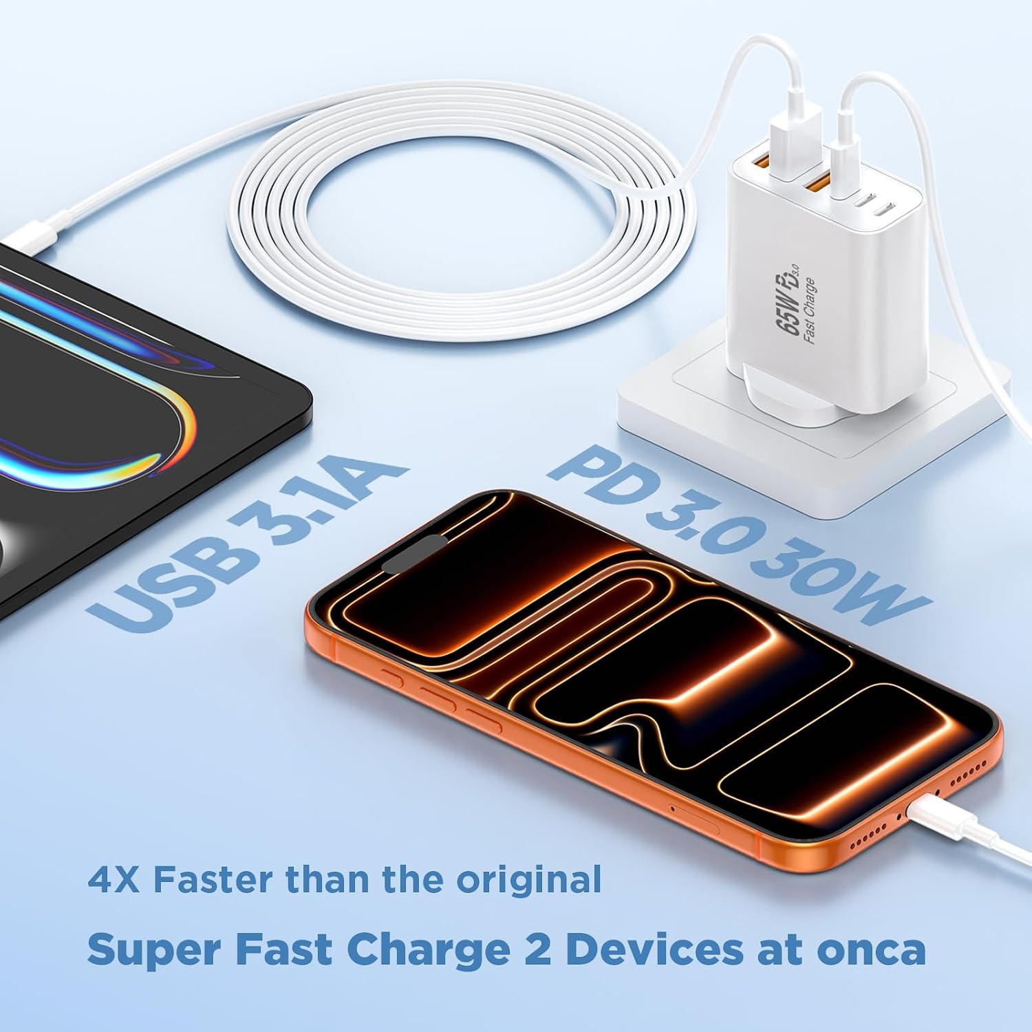 Thumbnail 4 de QZIIW 65W GaN USB-C Fast Charger – 3-Pack UK Multi-Port 6-Port Wall Plug