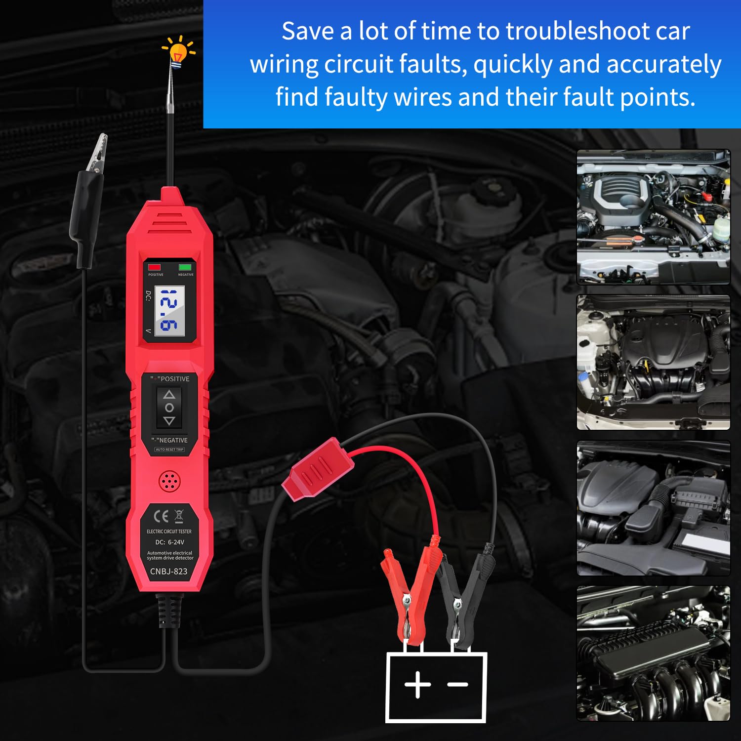 Detalle 2 de Power Circuit Probe Tester 6V/12V/24V DC Automotive Circuit Tester (Short Circuit Finder, Voltage & Continuity)