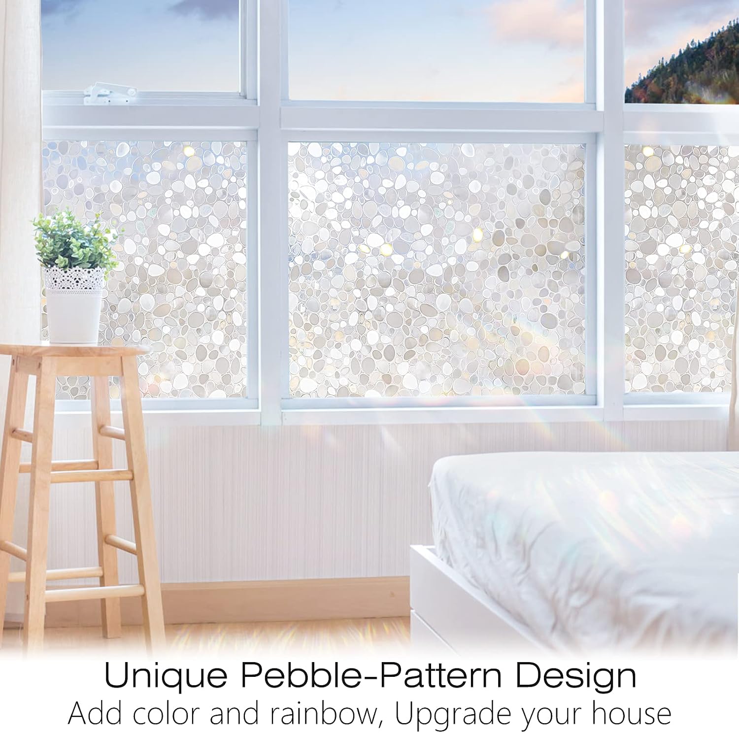 Detalle de rabbitgoo A015-90 Window Privacy Film, 3D Pebble Rainbow Static Cling, 35.4" x 78.7