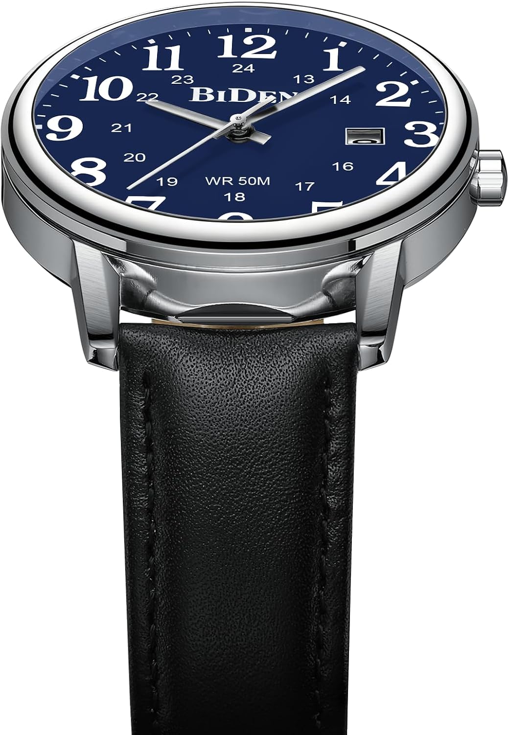 Detalle de HANPOSH Herren Uhr – Analoguhr mit Quarzwerk, Datum, Lederband und 38 mm Gehäuse