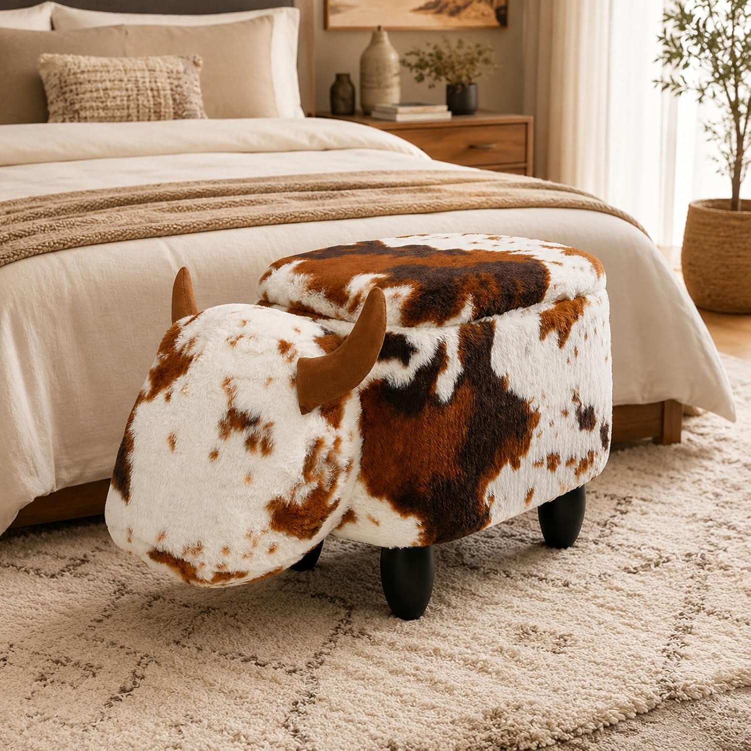 Detalle 2 de Cow-Shaped Storage Ottoman in Faux Fur