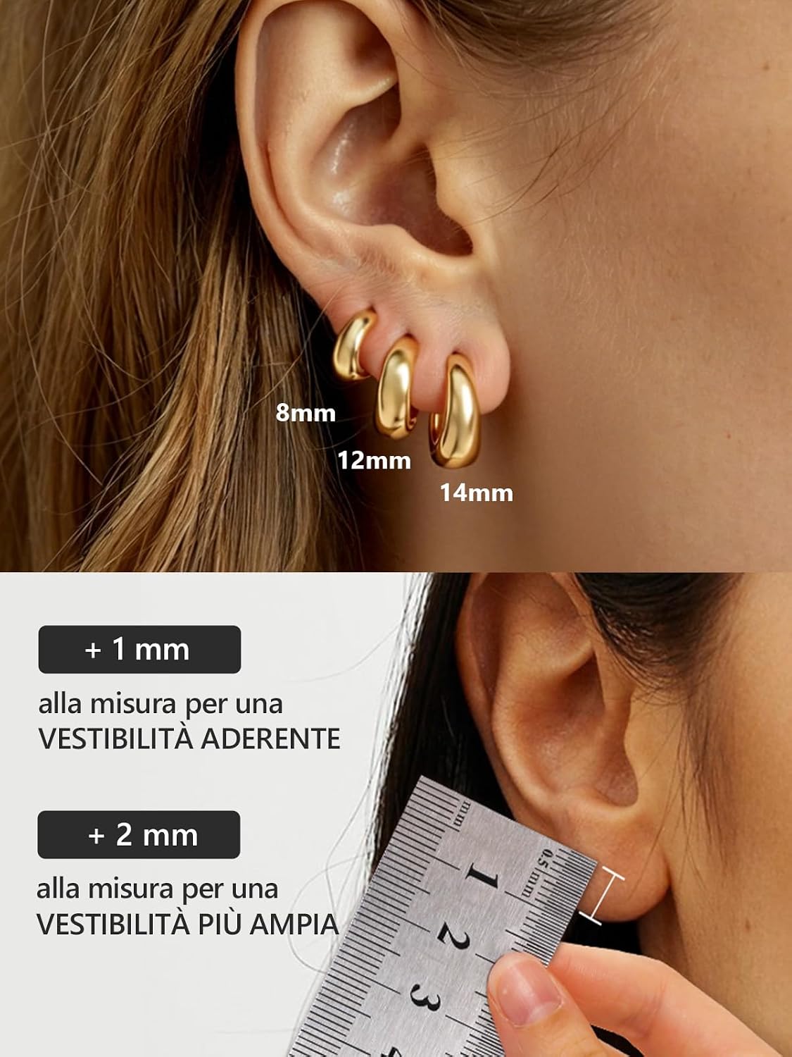 Detalle de Silvora Orecchini Cerchio Argento 925 – Orecchini Cerchio Piccoli, Oro/Argento con perni in Argento 925