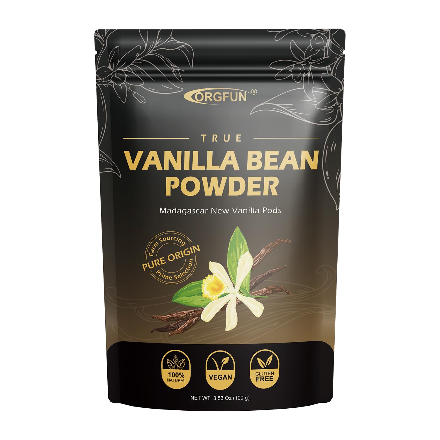 Detalle de ORGFUN Madagascar Vanilla Bean Powder, Pure Ground Vanilla, 3.53 oz