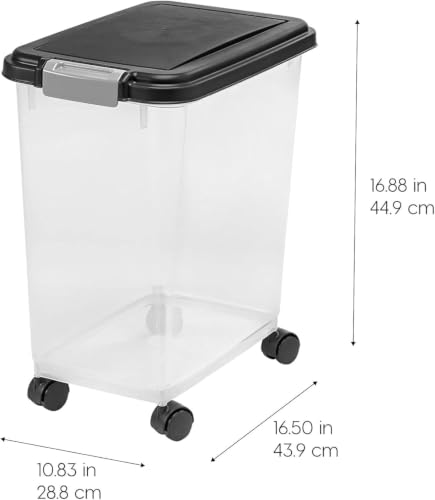 Detalle de IRIS USA Airtight Pet Food Storage Rolling Container, 30 lb Capacity, Black