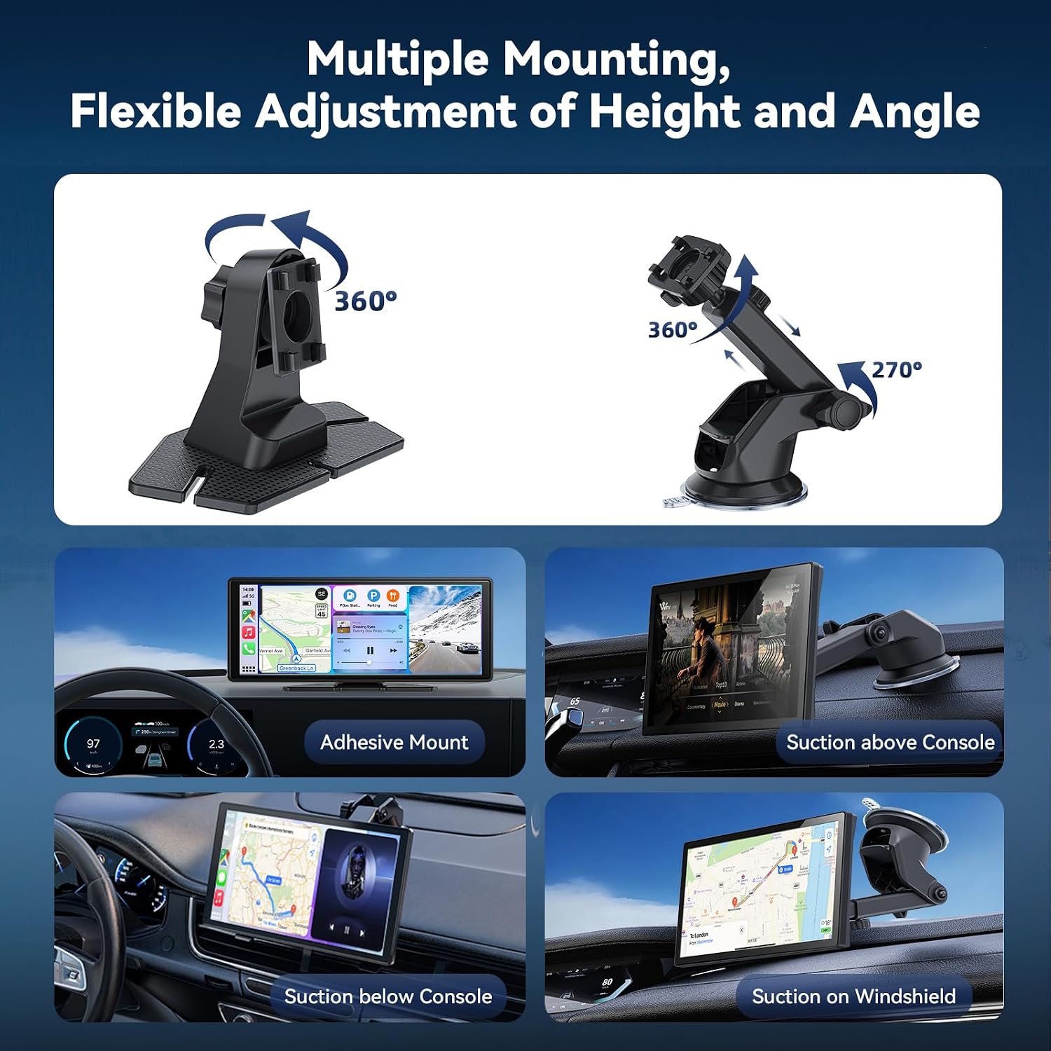 Thumbnail 6 de Écran Carplay sans Fil 10,26" avec Dashcam 4K et Caméra de recul 1080P – CarPlay, Android Auto, GPS, BT et Mirror Link
