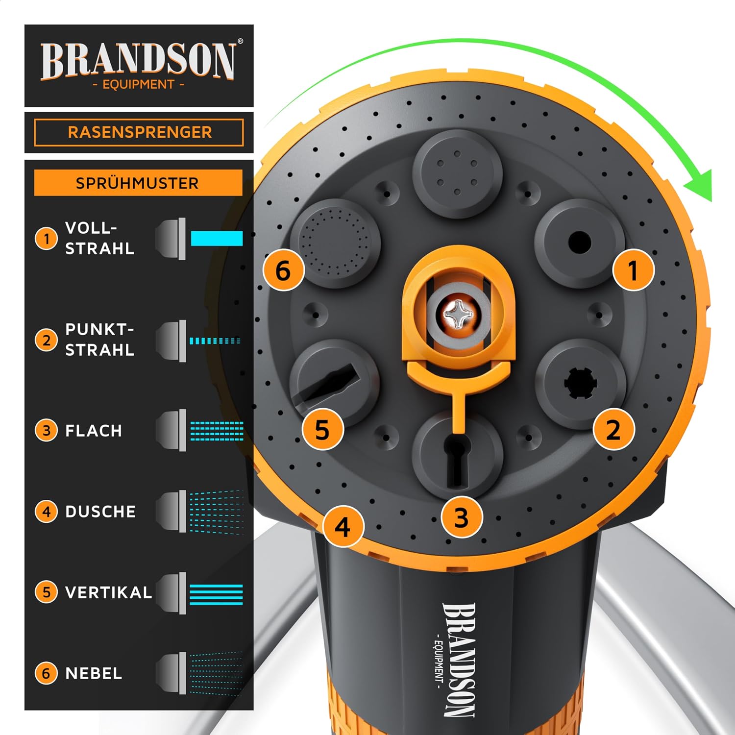 Detalle de Brandson Gartensprinkler mit Standfuß aus Metall – 6 Sprühmuster, 200 m² Reichweite