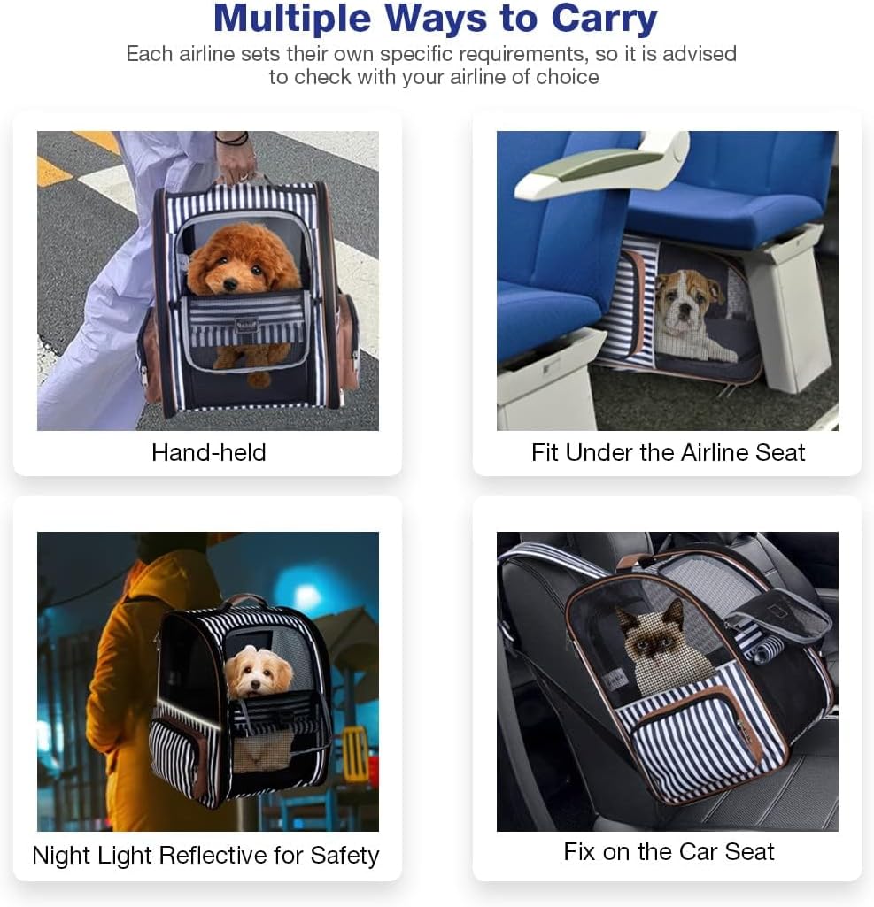 Thumbnail 5 de Lekesky Large Cat Carrier Backpack Expandable (XL) – Striped pet carrier backpack for small dogs and medium cats