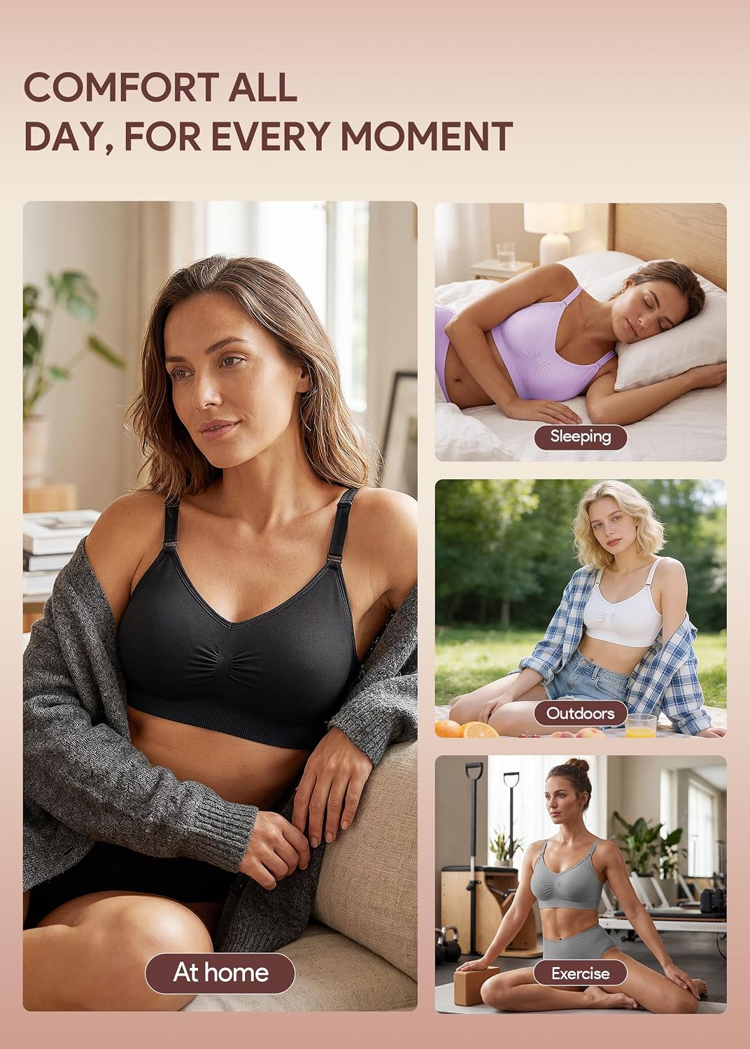 Thumbnail 5 de HBselect 4er Pack Nahtlose Bügellose Sports-Bralettes für Damen mit herausnehmbaren Einlagen