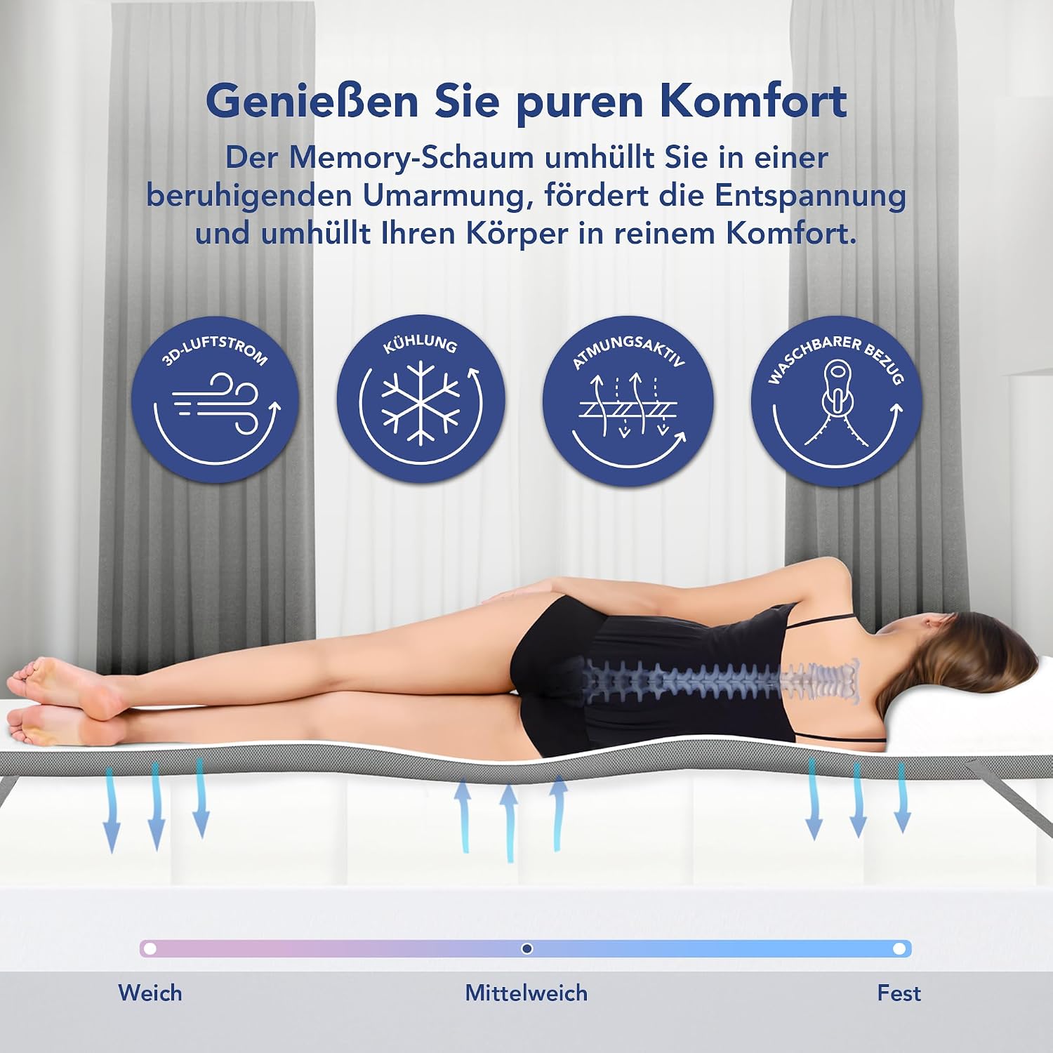 Thumbnail 4 de MKS.® Gel Topper 180x200 cm: 7 cm Gel-Memory-Schaum mit Bamboo-Bezug und Anti-Rutsch-System