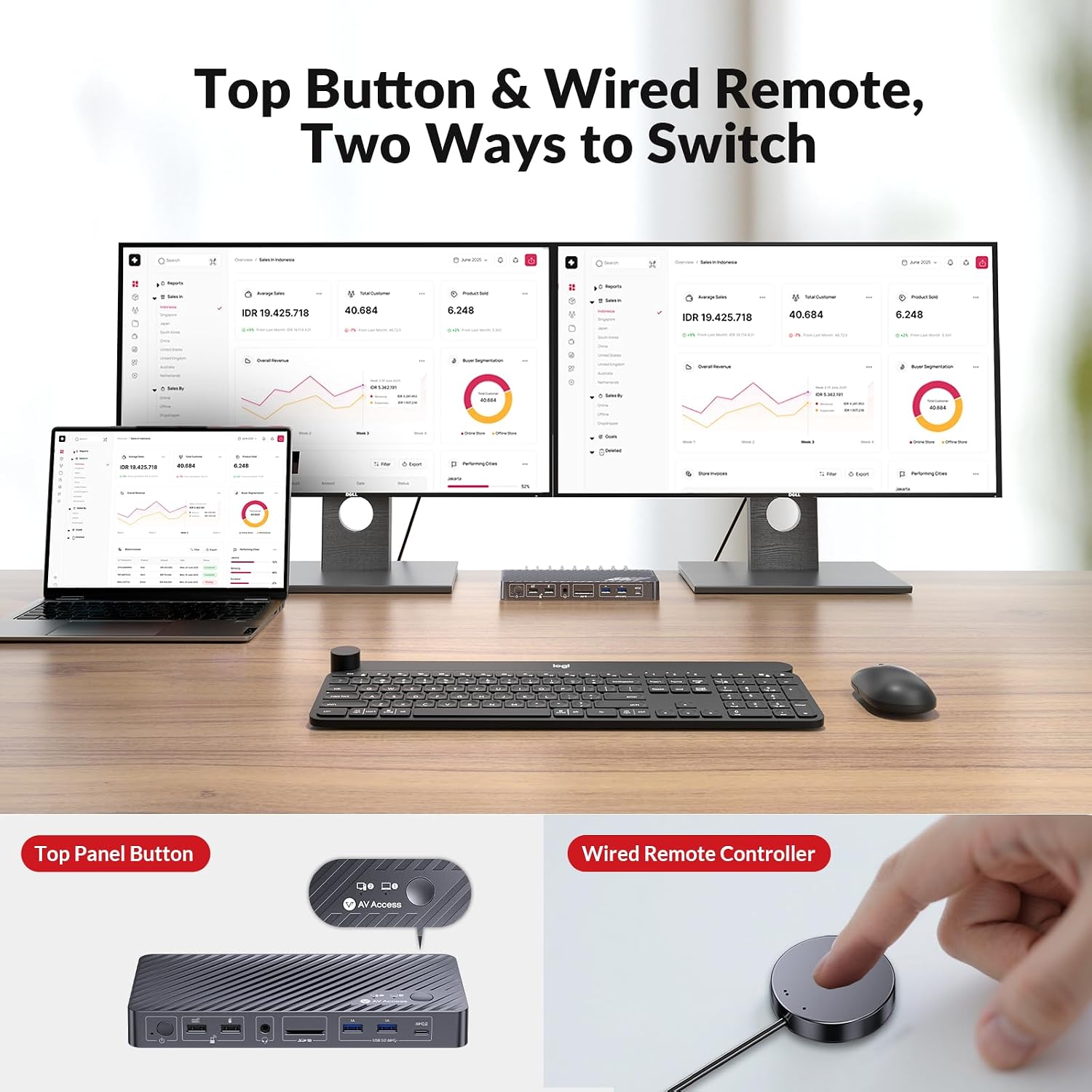 Thumbnail 4 de AV Access Dockingstation Dual Monitor mit KVM-Switch für 2 Computer, Ethernet & 4K@60Hz – Dual-Display für Laptop & Desktop