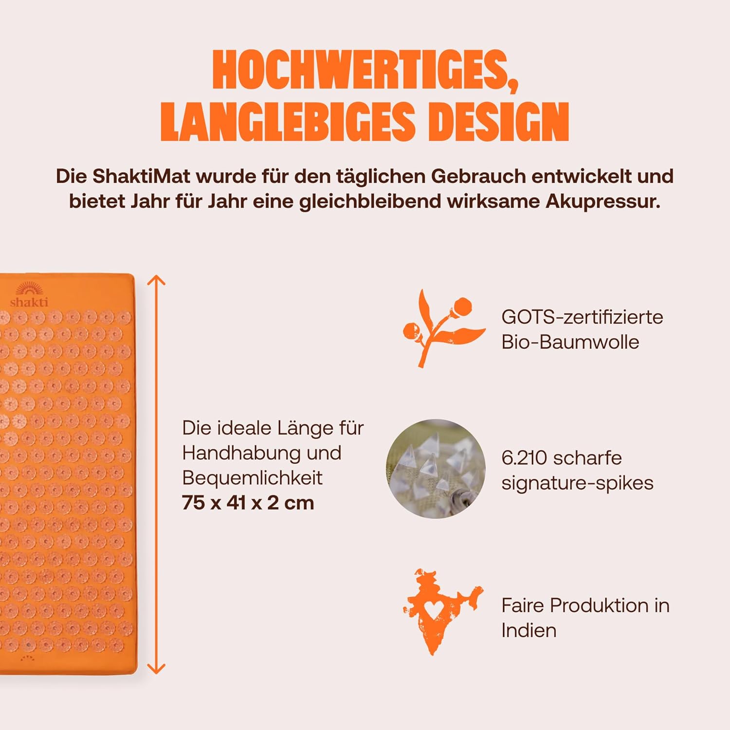 Detalle de ShaktiMat Akupressurmatte Amber Orange – Das Original seit 2007