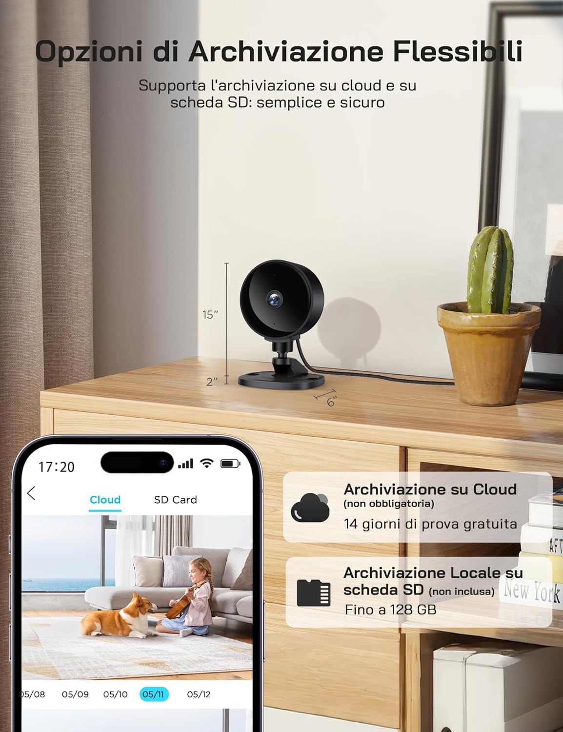 Detalle de WOLFANG Telecamera WiFi Interna 1080P: visione notturna, audio bidirezionale e compatibilità Alexa/Google Home