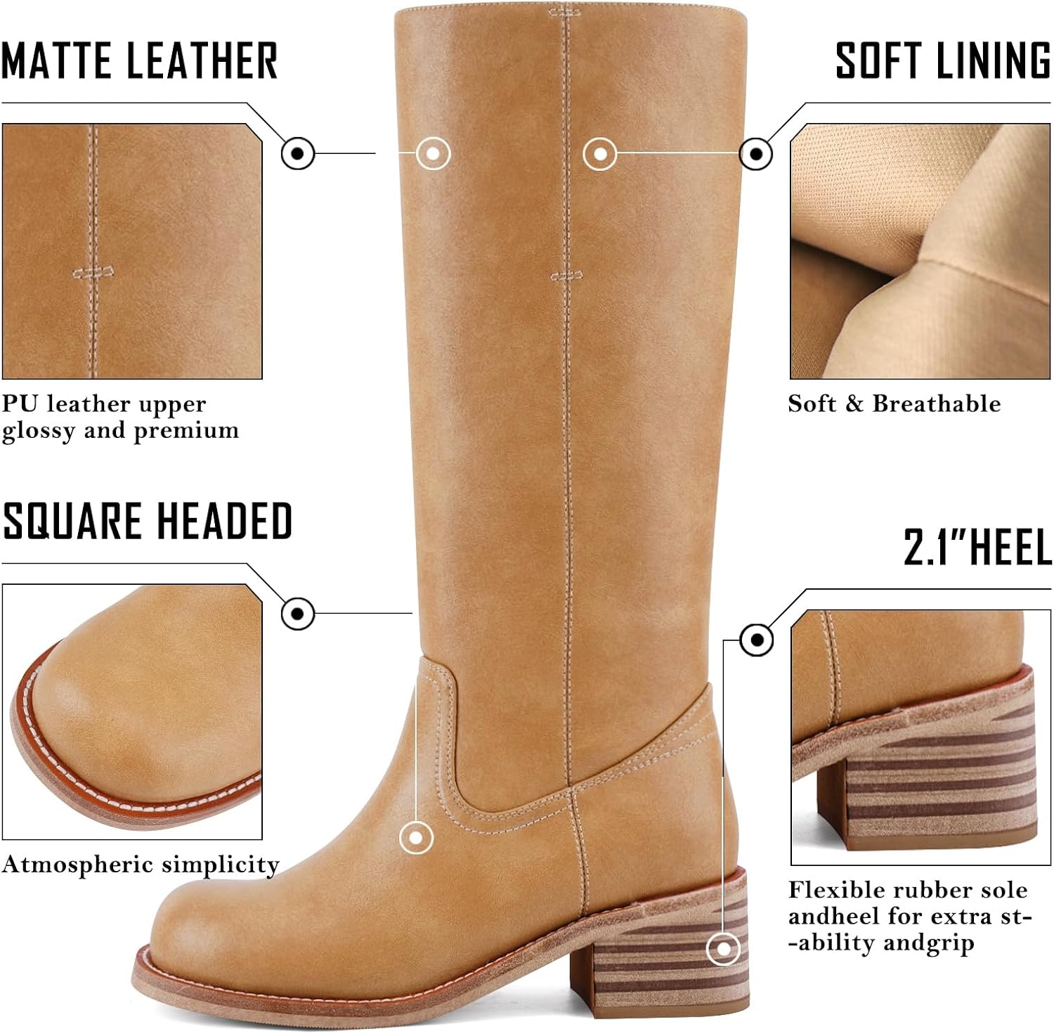 Detalle 2 de VBDB Women's Knee-High Boots, 2.1-Inch Block Heel
