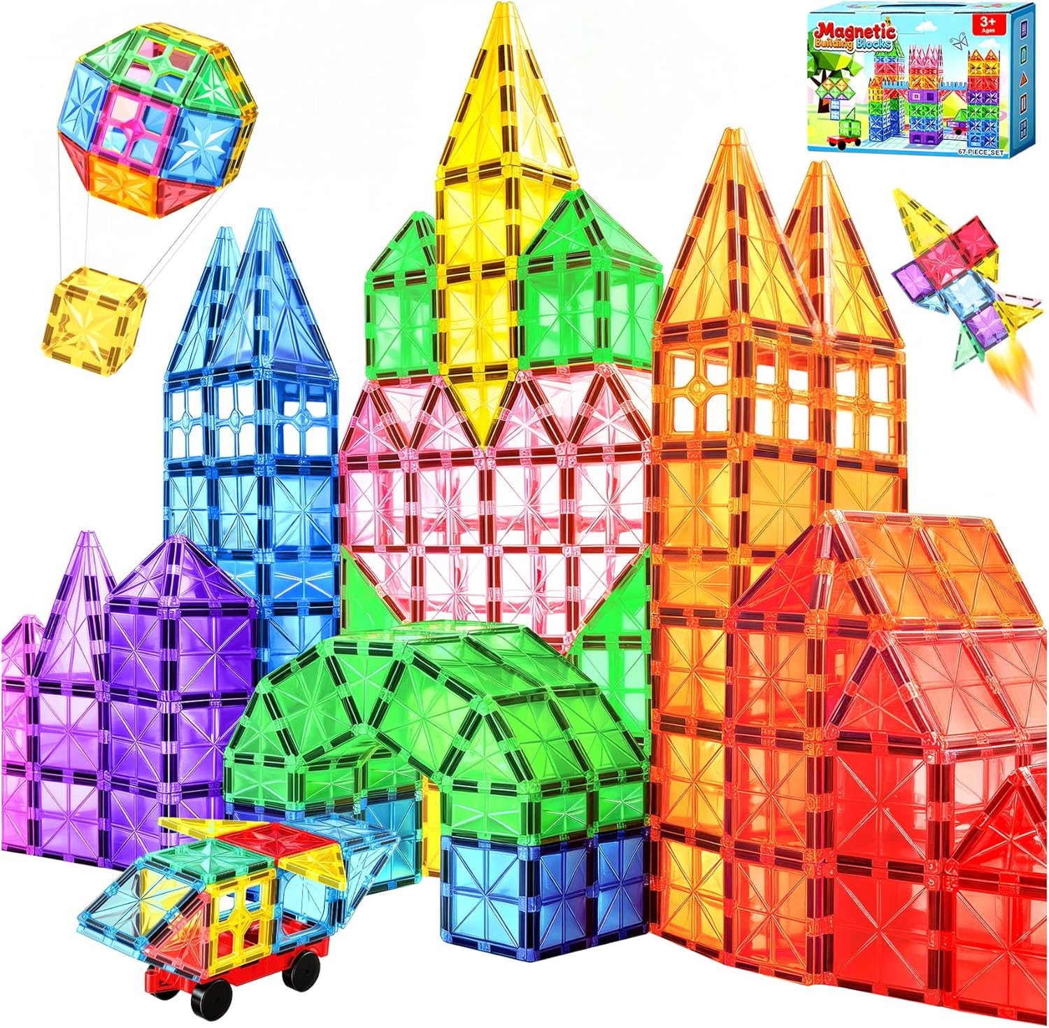 Detalle de WOOBLO Magnetische Bausteine (67 Teile) – Magnetspiel STEM/Montessori für Kinder ab 3 Jahren