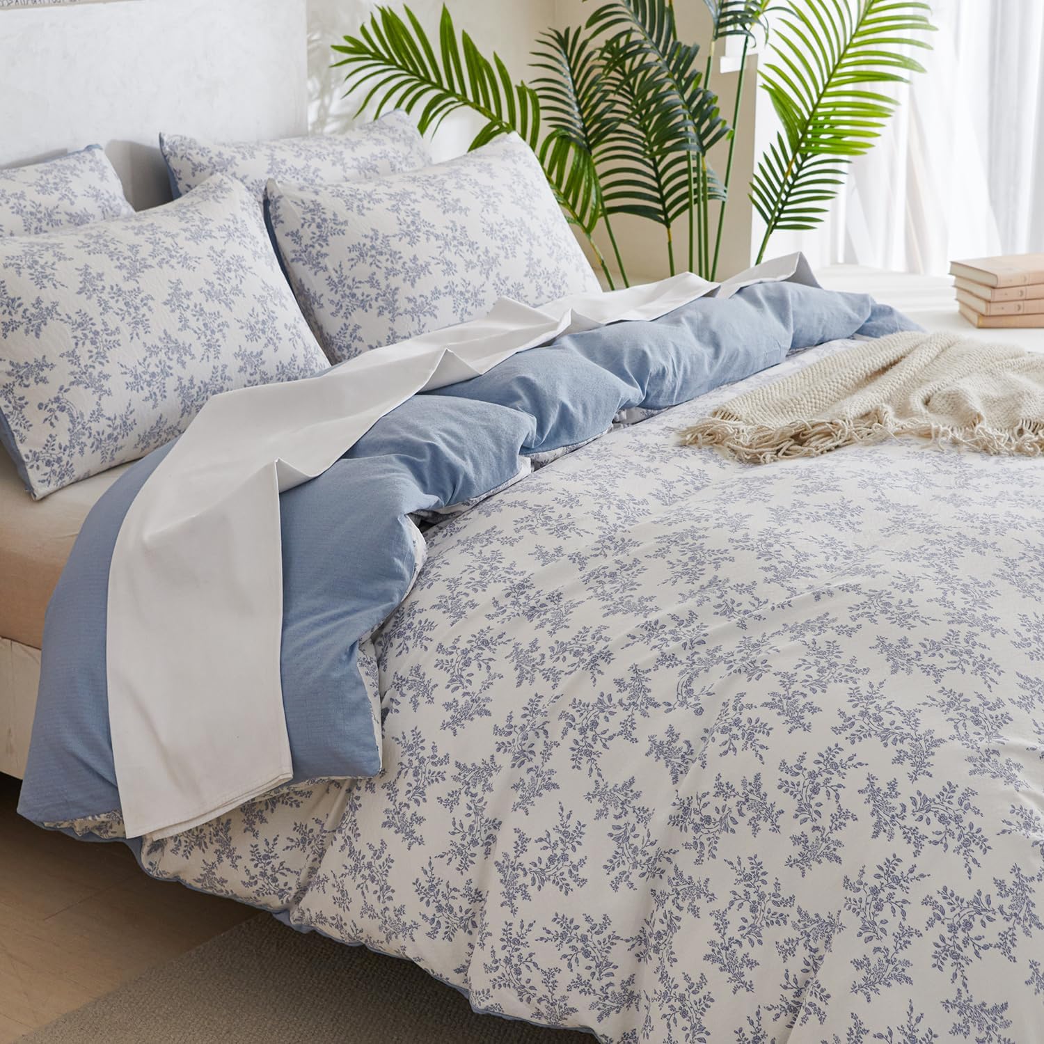Thumbnail 6 de TISPLR King Comforter Set Floral Soft 3 Pieces in Blue Garden Print