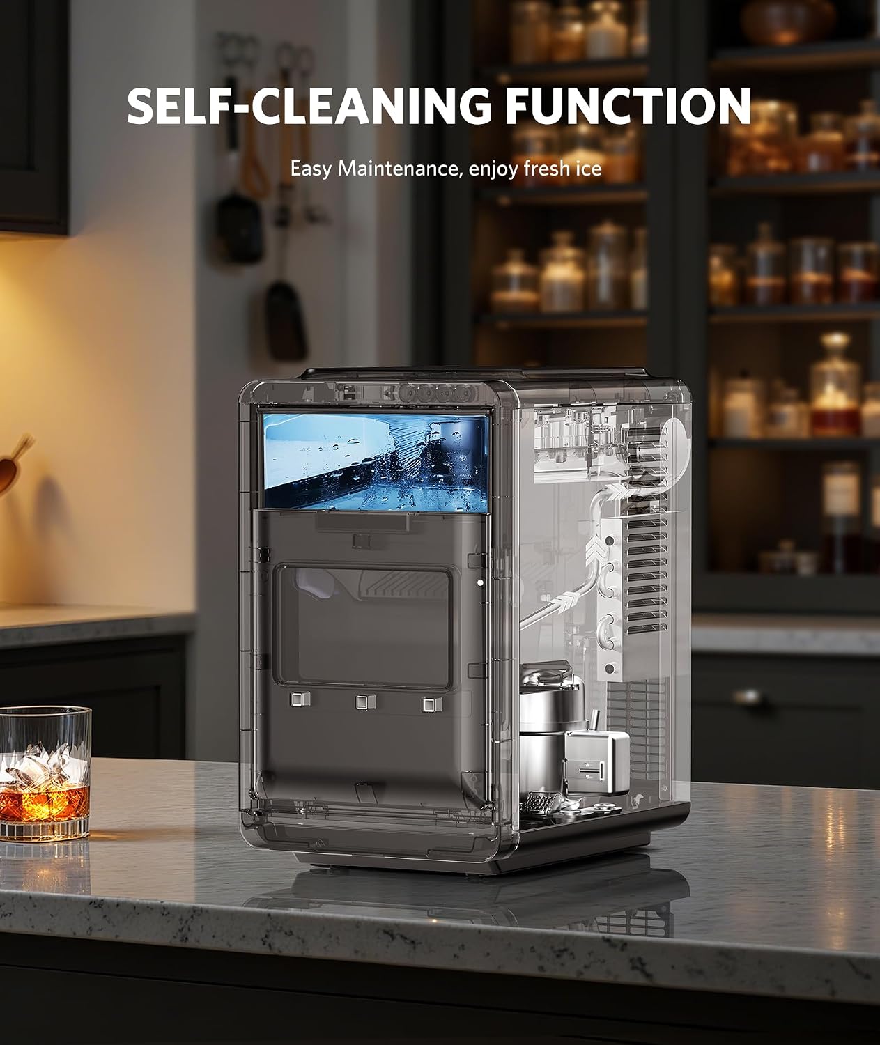 Detalle 1 de COWSAR HZB-12M Crescent Countertop Ice Maker, 27 lb Daily Output, Timer