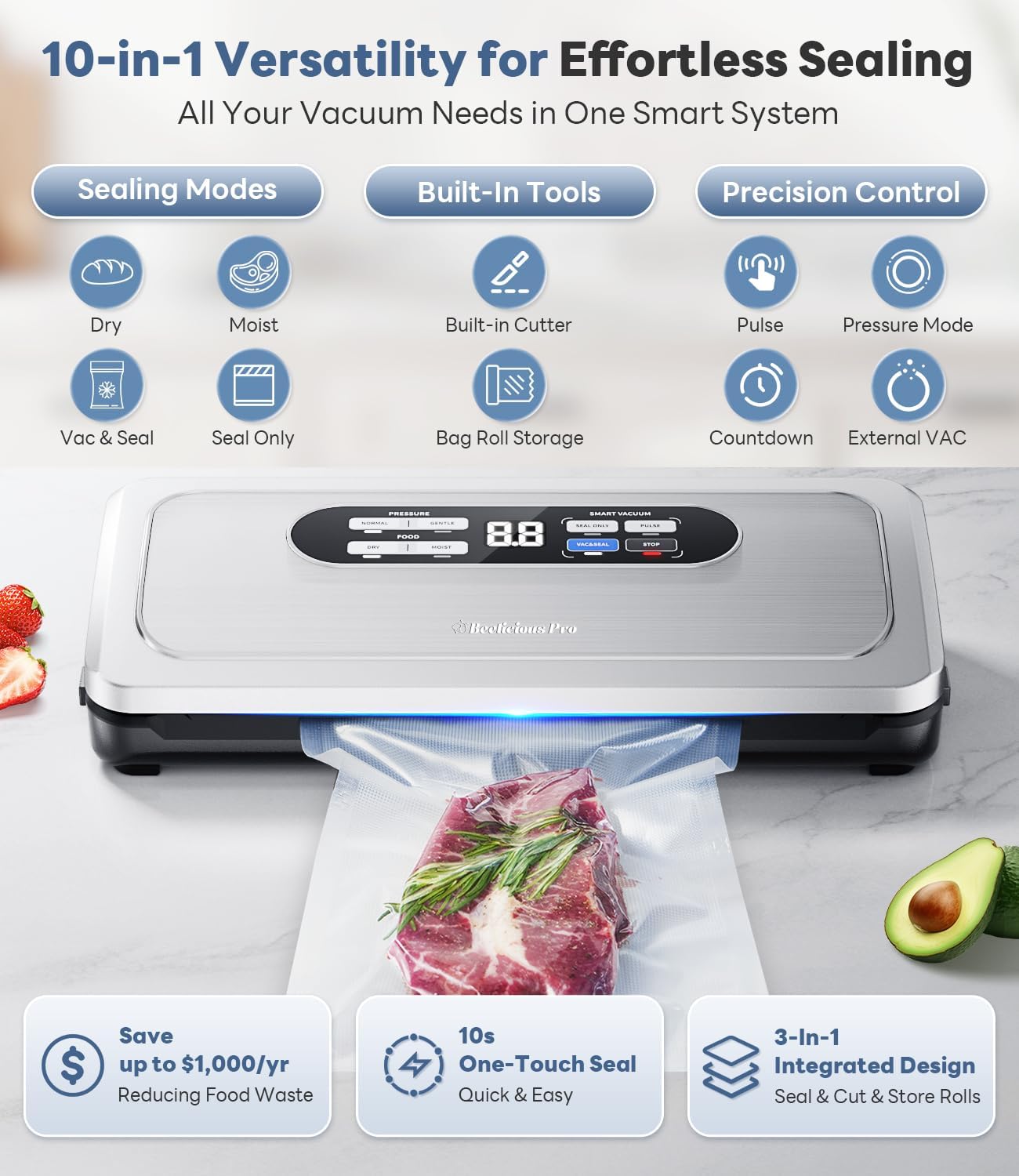 Thumbnail 2 de Vacuum Sealer Machine with AirLock ProSeal System (10-in-1) for Food, Dry & Moist Storage