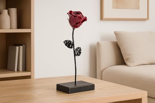 Thumbnail 6 de Forging Art Bcn Rosa Eterna de hierro forjado a mano con base de madera lacada (22 x 10 x 6,5 cm)