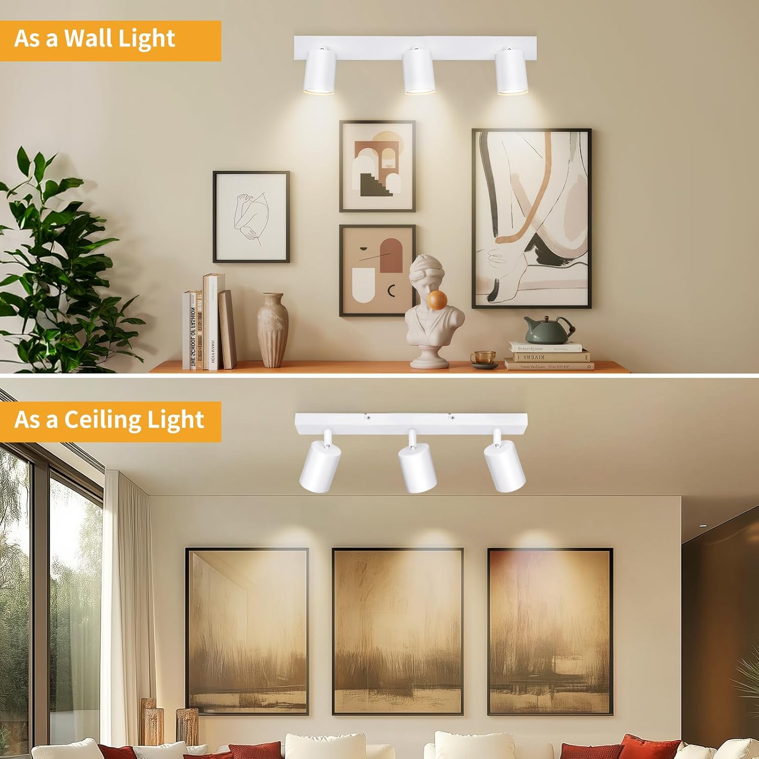 Thumbnail 3 de Dehobo plafonnier orientable à 3 spots blancs mat avec douille GU10 (sans ampoules)