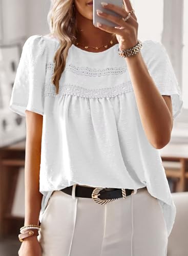 Thumbnail 3 de TUUHAW Chemisier Boho à manches courtes – Col rond, Blanc