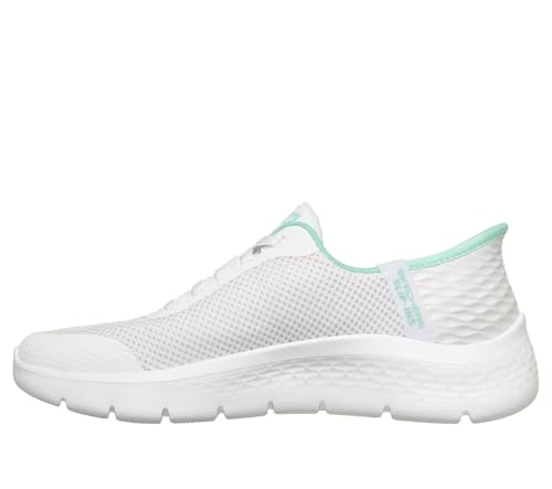 Detalle de Skechers Donna Go Walk Flex Grand Entry Trainers – White Textile/Mint Trim, 37 EU