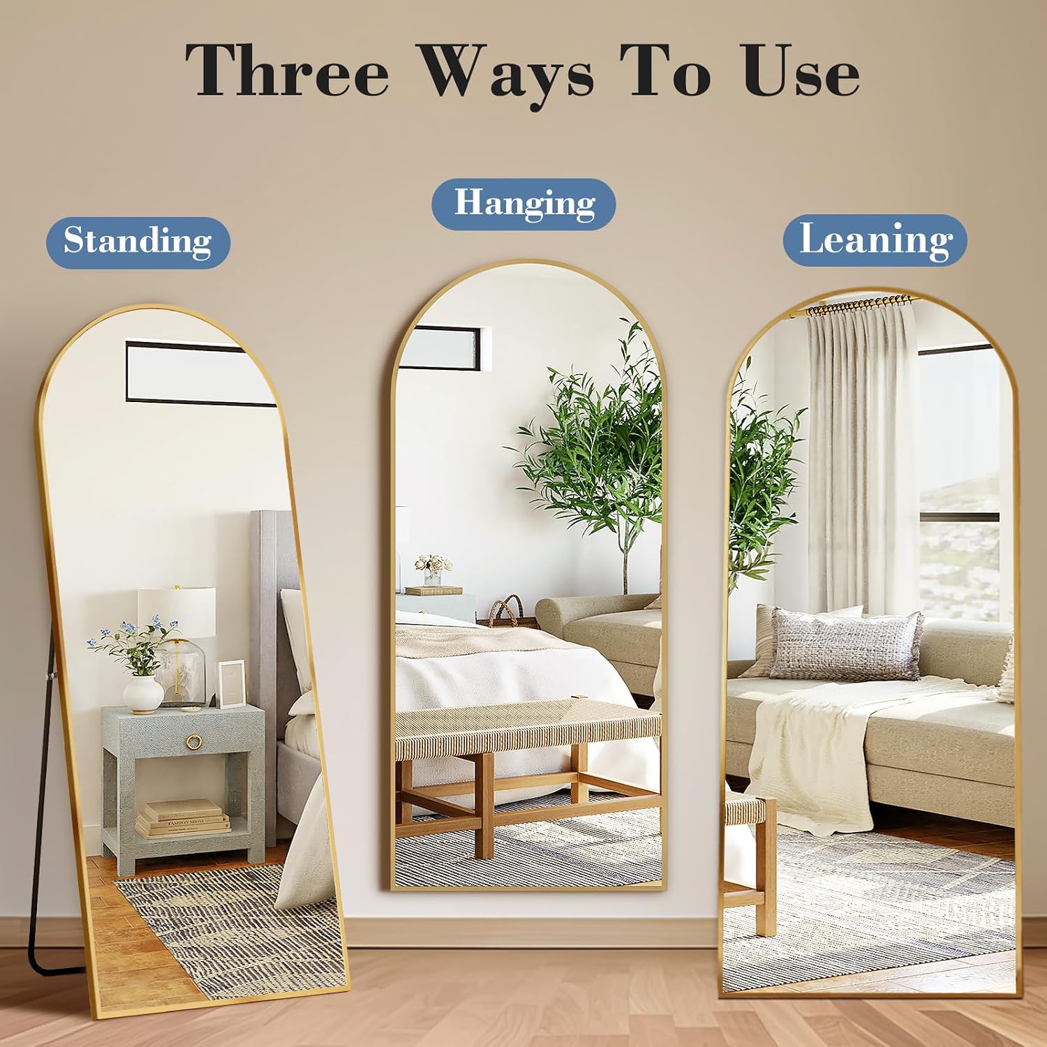 Detalle de DUMOS Arched Full-Length Mirror, 59 x 16 Inch