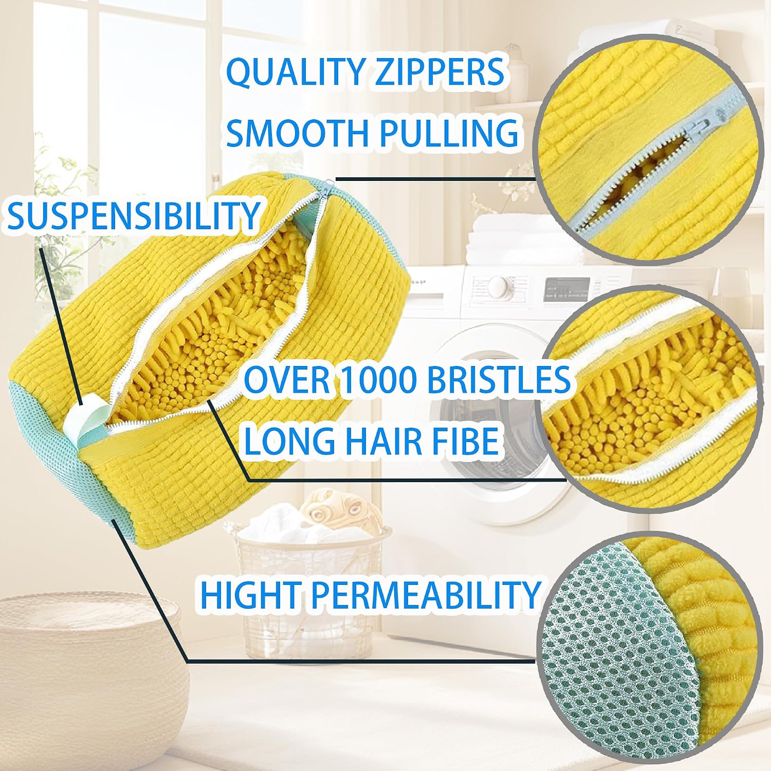 Detalle 1 de Shoe Washing Machine Bag Trainer Shoe Bag Laundry with Zips 360° Cleaning (Yellow, 2 Pack)