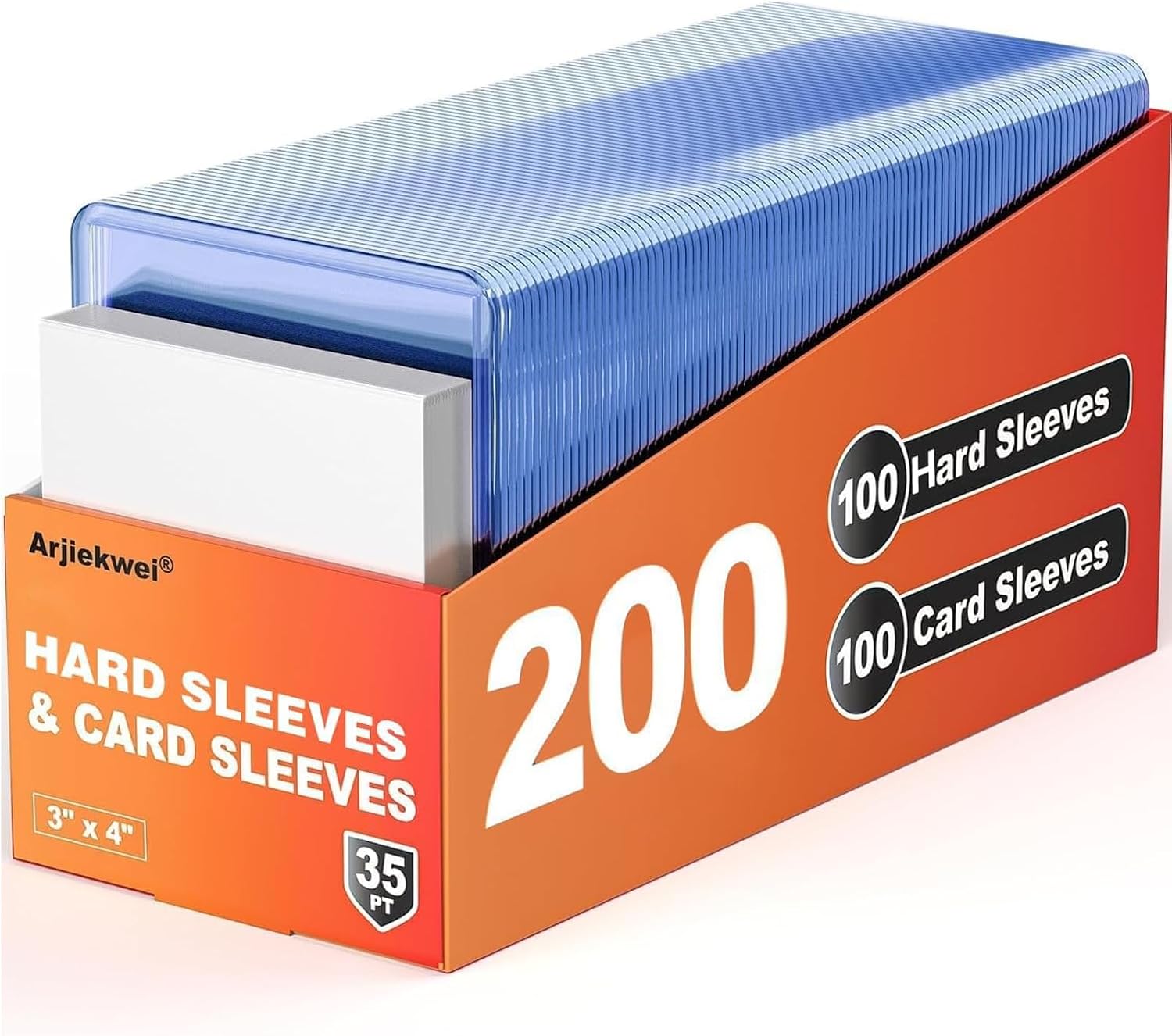 Detalle de Arjiekwei 200 Card Sleeves Hard Plastic & Soft Sleeve Set (3" x 4"), 100 Hard & 100 Soft Protectors
