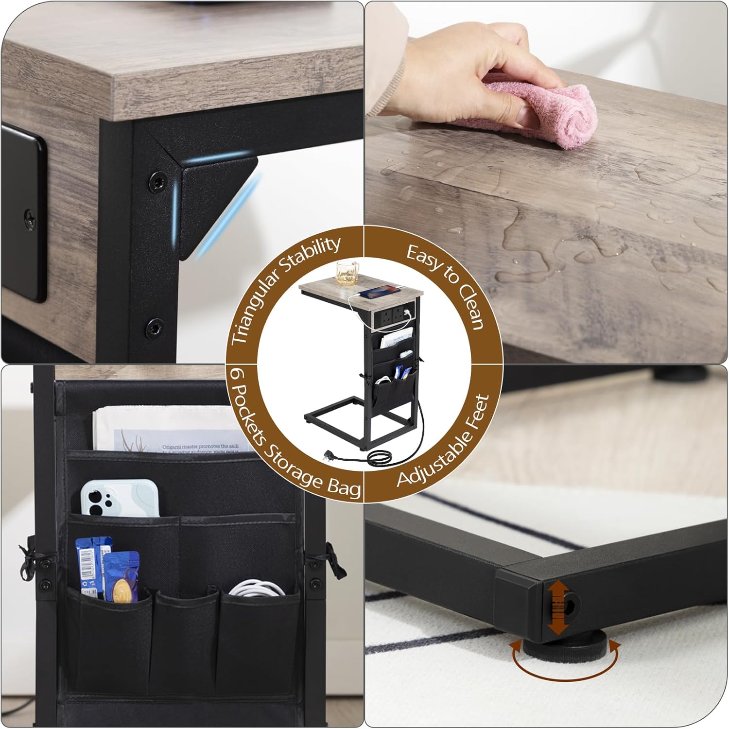 Thumbnail 5 de AMHANCIBLE C-Shaped Side Table with Charging Station
