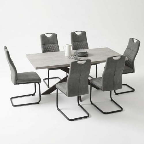 Thumbnail 6 de JIEXI Set Tavolo da Pranzo Allungabile 130–170 cm con 6 Sedie in Tessuto – MDF e polvere di cemento, stile moderno