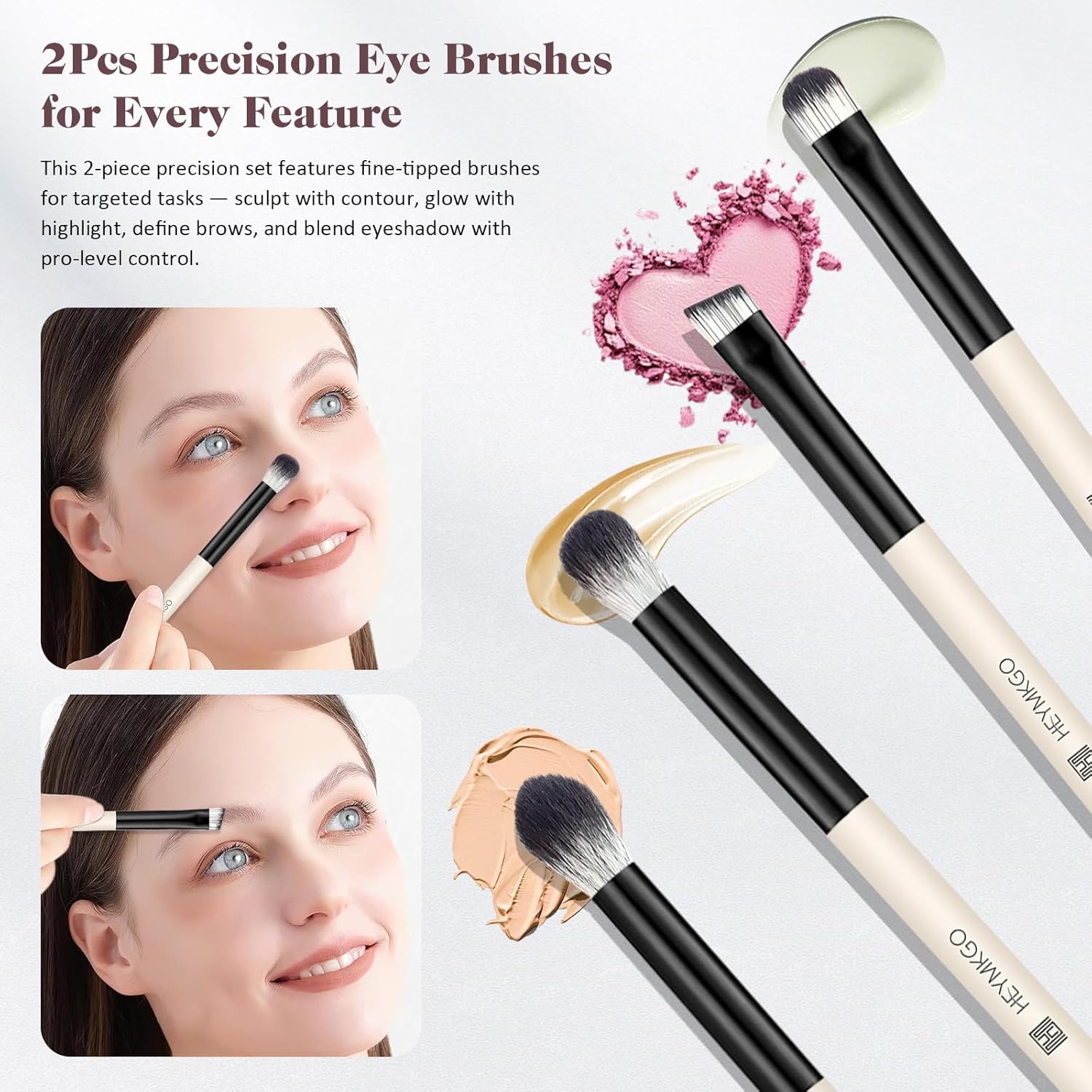 Thumbnail 3 de HEYMKGO 4er-Set Foundation-Pinsel Dual-Ended: Kontur-/Abdeckpinsel für Flüssig-, Creme- und Puder-Make-up, Schwarz (Reise-Set)