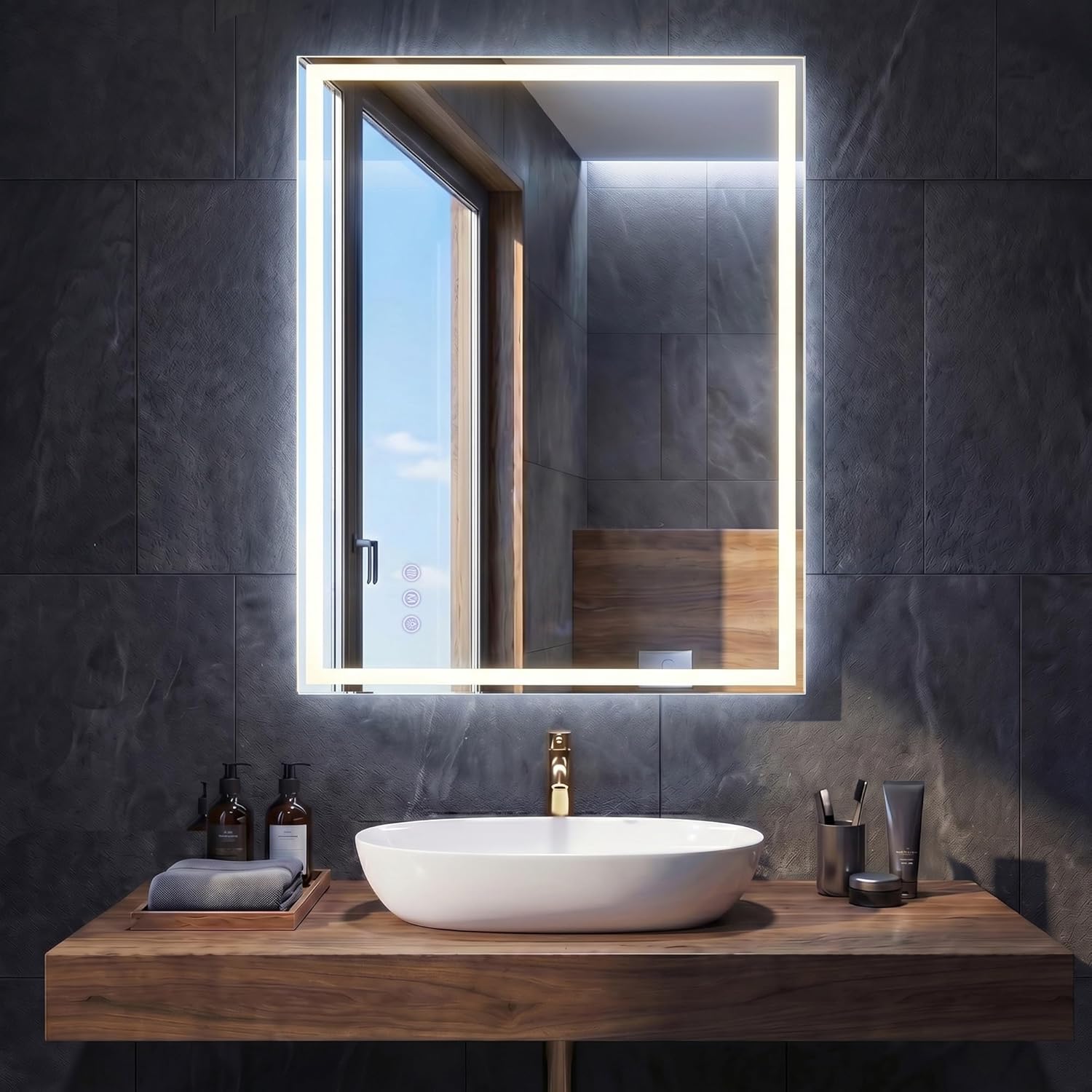 Detalle de SONGMICS Specchio Bagno con Luce LWM210WC02: rettangolare, antiappannamento e luminosità regolabile