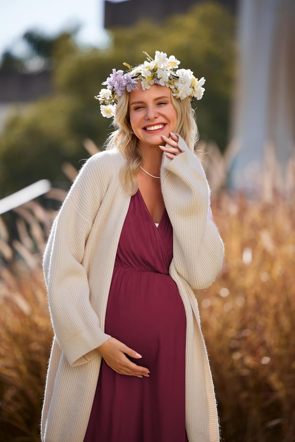 Detalle 2 de Ekouaer AMK005435 3-in-1 Maternity Nursing Gown with Split Front Flap