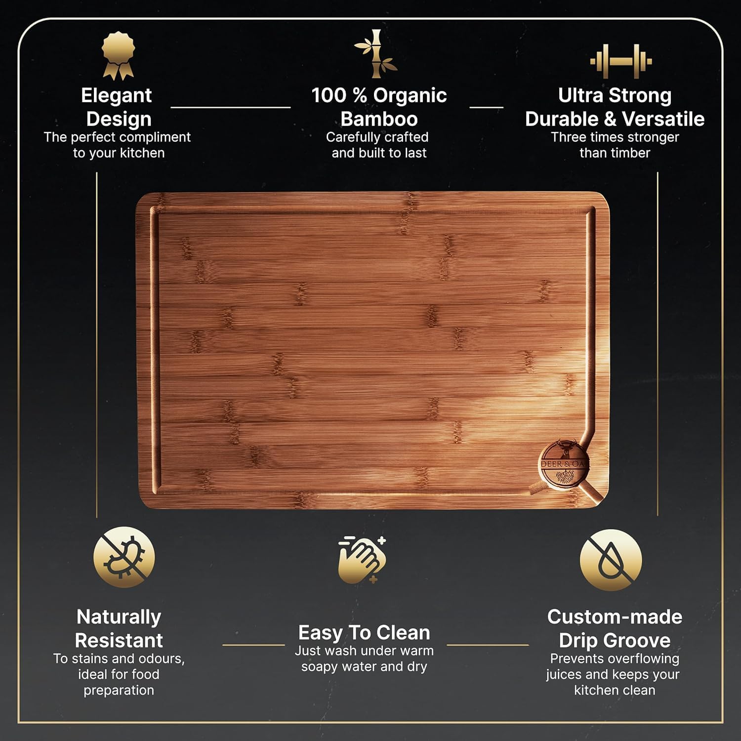 Thumbnail 4 de Deer & Oak Large Carbonised Bamboo Cutting Board 38×25×2 cm 🍽