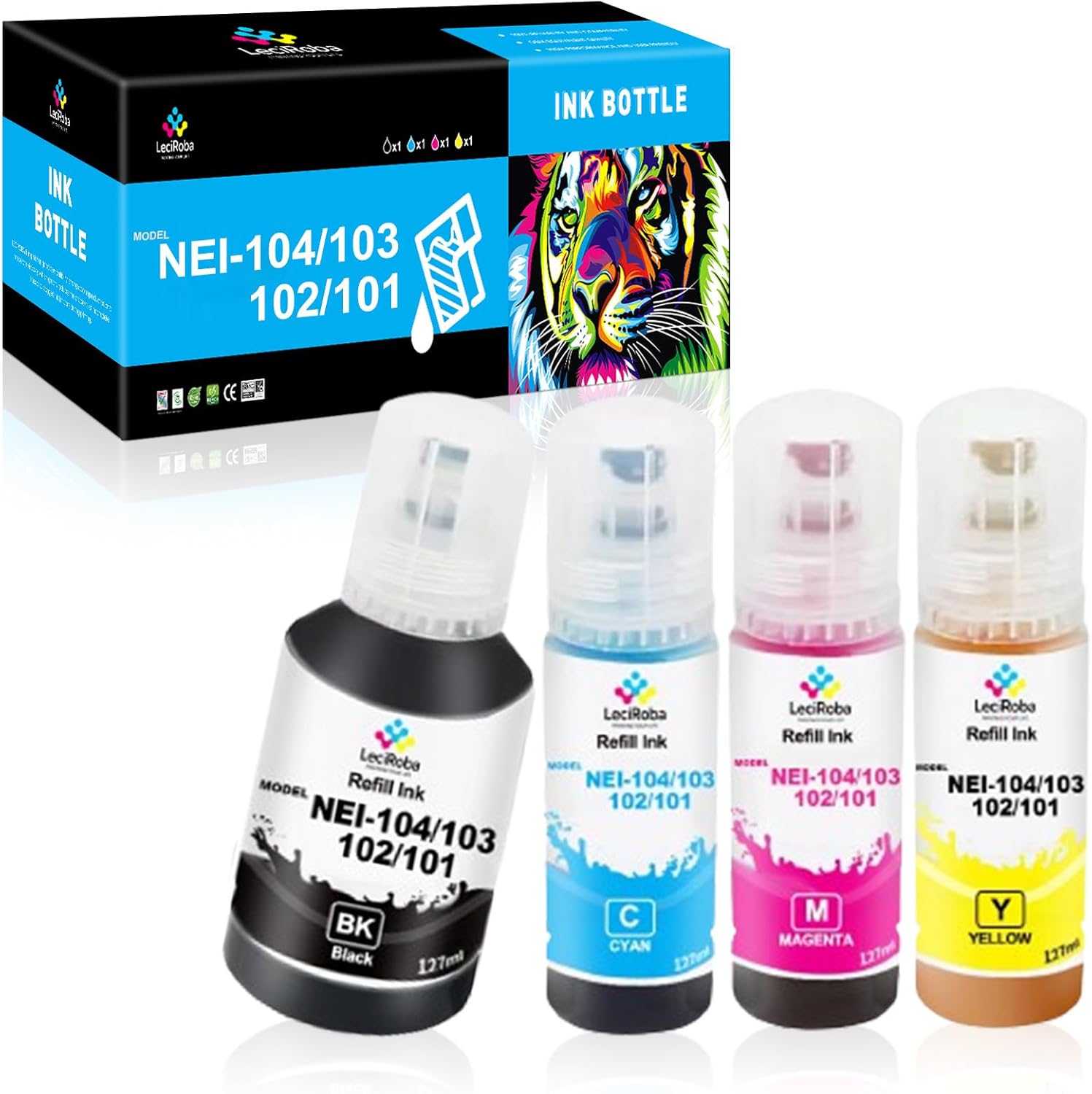 LeciRoba Inchiostro E-104 per Epson, set 4 pezzi 🖨