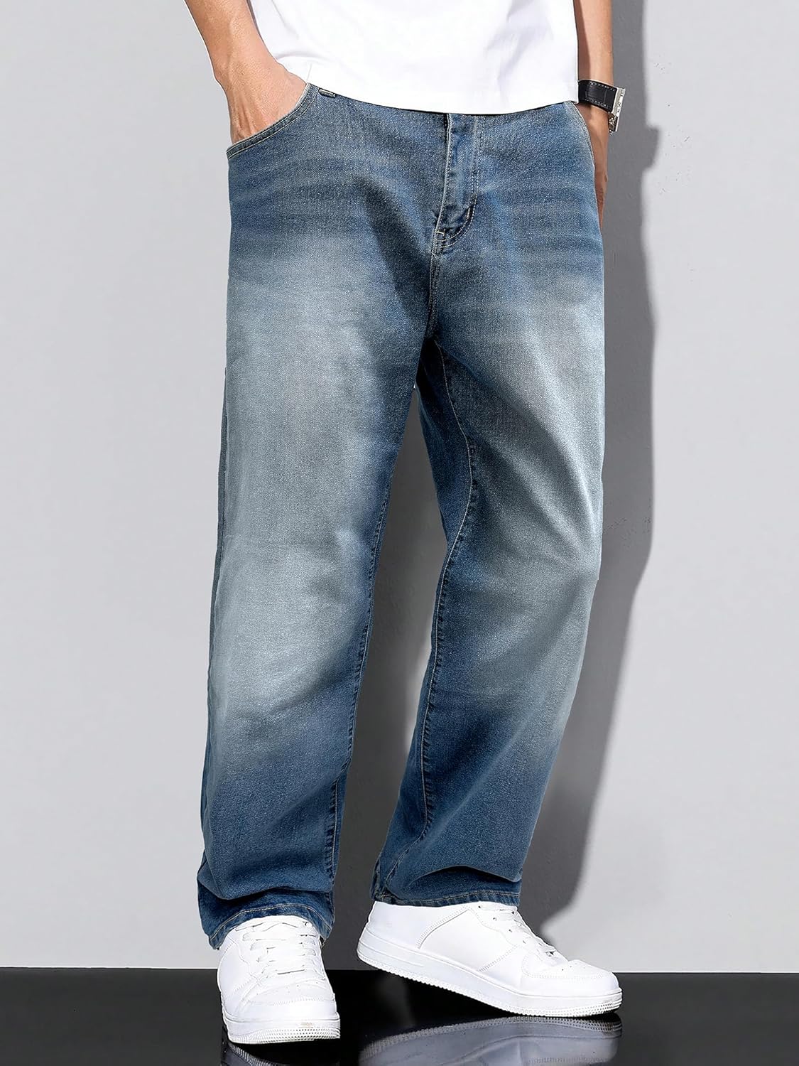 Detalle de JMIERR Herren Baggy Jeans – Stretch-Jeanshose im Vintage/Y2K Streetwear-Stil